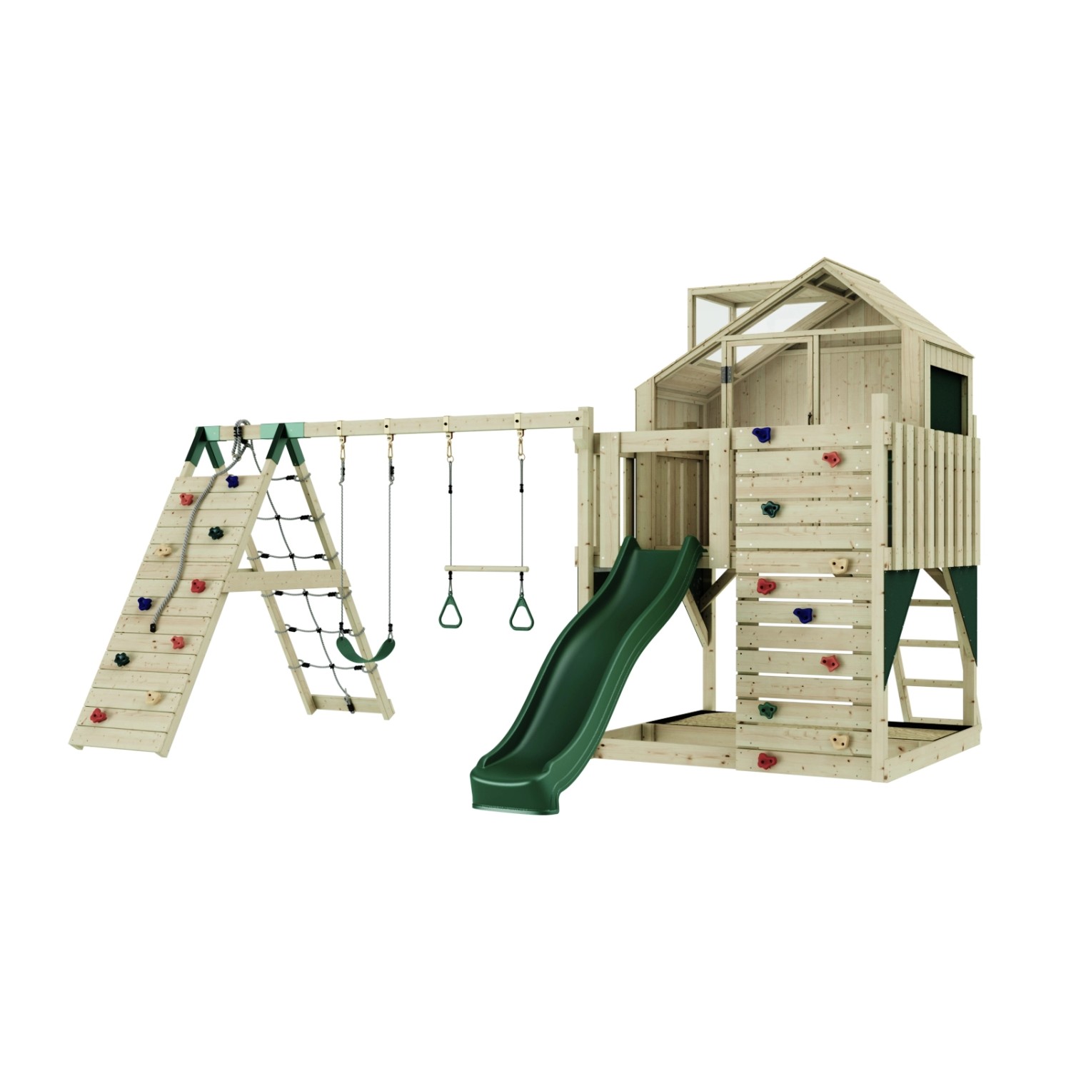OutdoorToys Spielturm Oscar mit Trapezschaukel Dunkelgrün günstig online kaufen