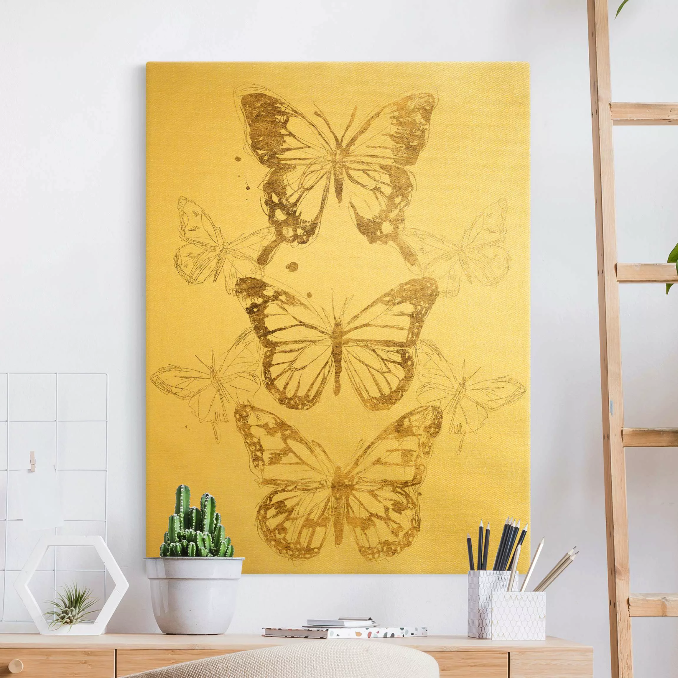 Leinwandbild Gold Schmetterlingskomposition in Gold I günstig online kaufen