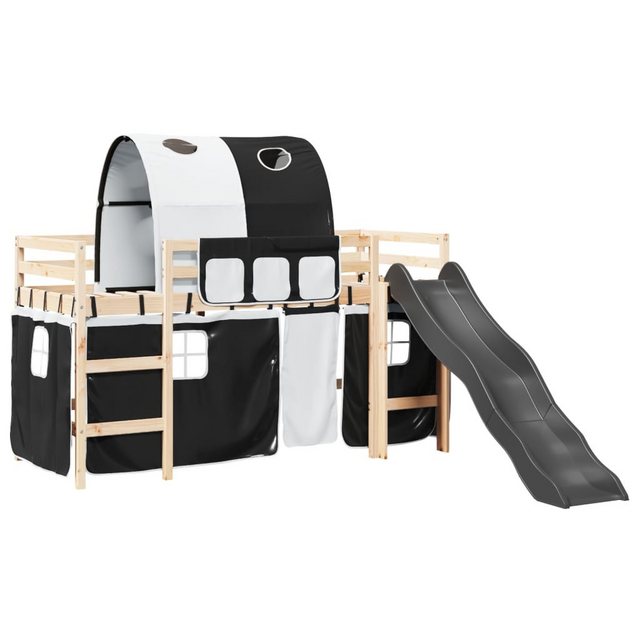 vidaXL Bett Kinderhochbett mit Tunnel Weiß & Schwarz 90x190 cm Kiefernholz günstig online kaufen