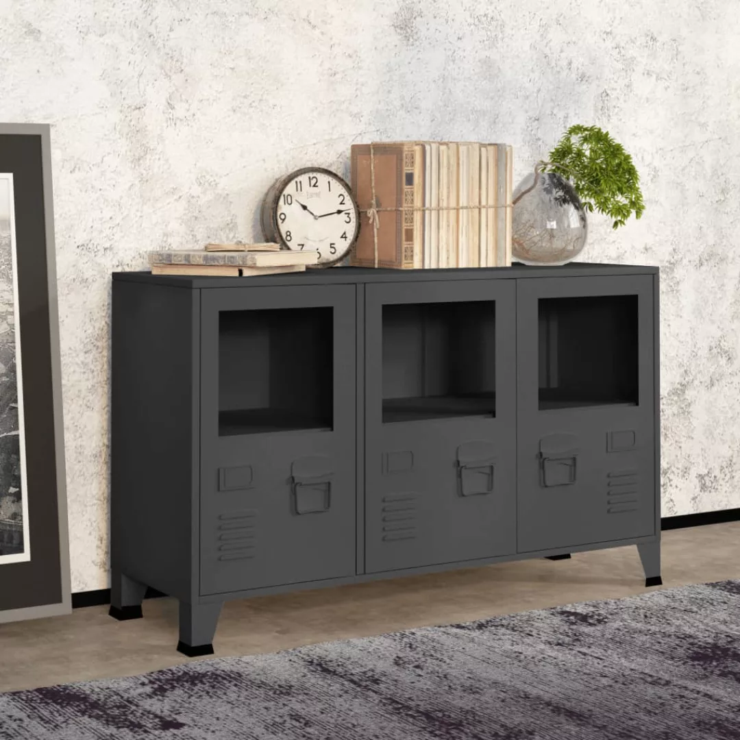 Vidaxl Industrial Sideboard Anthrazit 105x35x62 Cm Metall Und Glas günstig online kaufen