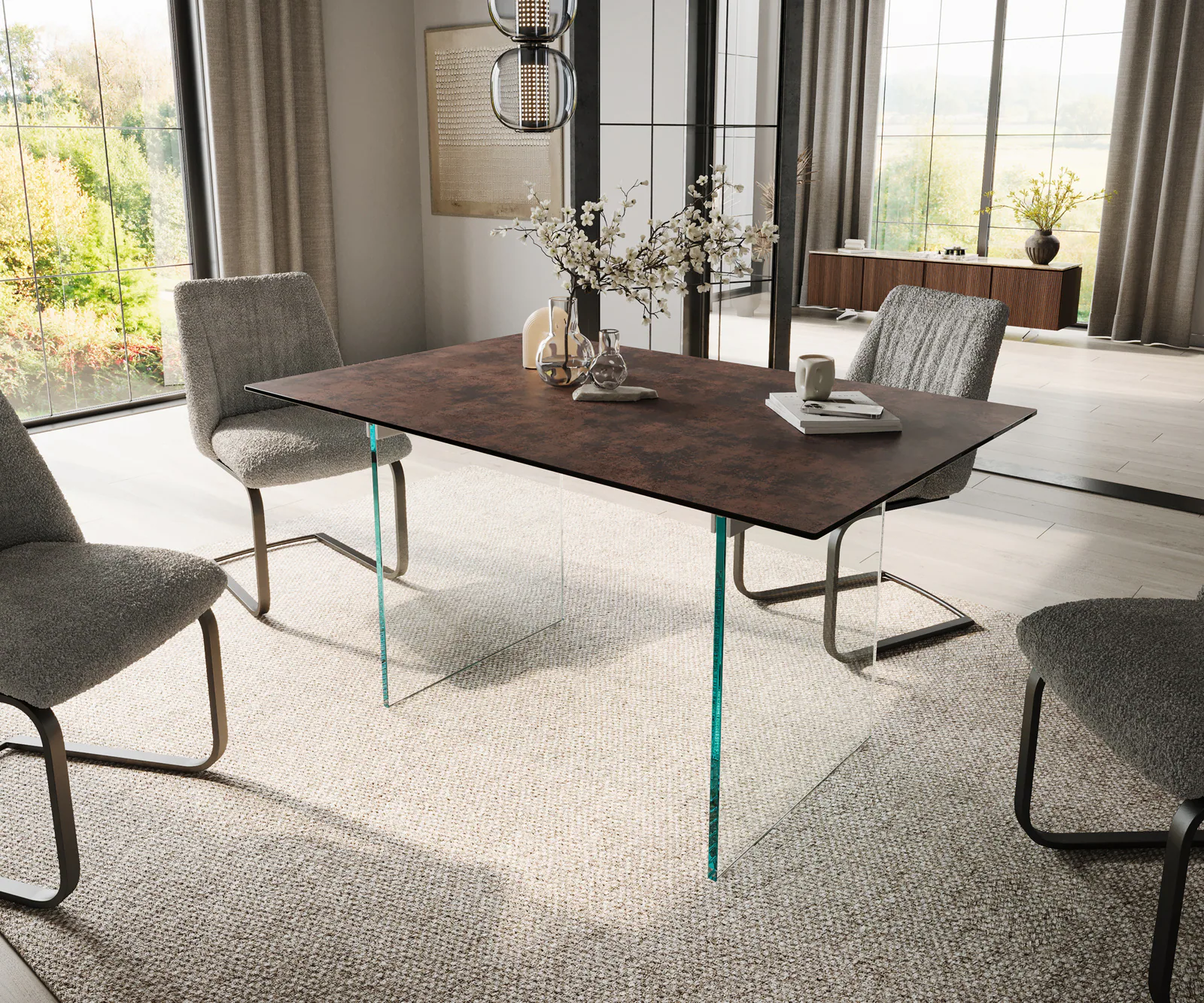 Esstisch Edge 140x90 Glas Antique-braun Gestell Glas günstig online kaufen