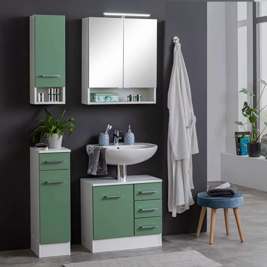 Modernes Badezimmer Set in Grün Weiß (vierteilig) günstig online kaufen