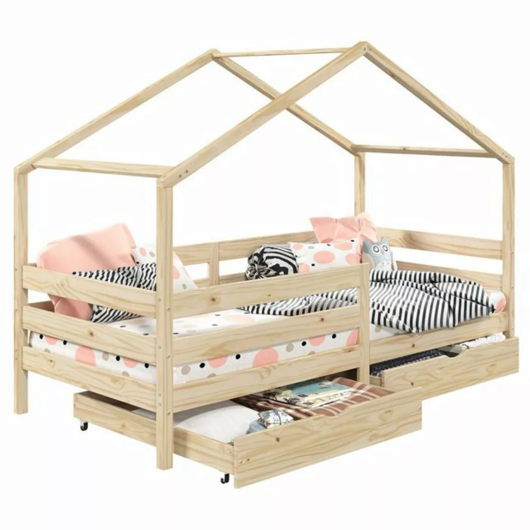 IDIMEX Kinderbett ENA, Hausbett Montessori 90 x 200 Bett Rausfallschutz Kie günstig online kaufen