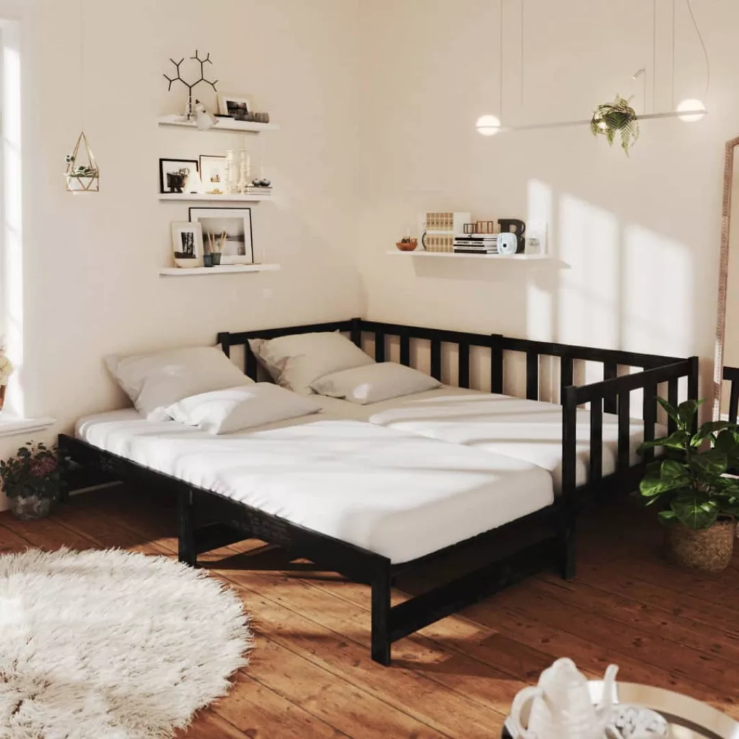 Tagesbett Ausziehbar Schwarz Kiefer Massivholz 2x(90x200) Cm günstig online kaufen