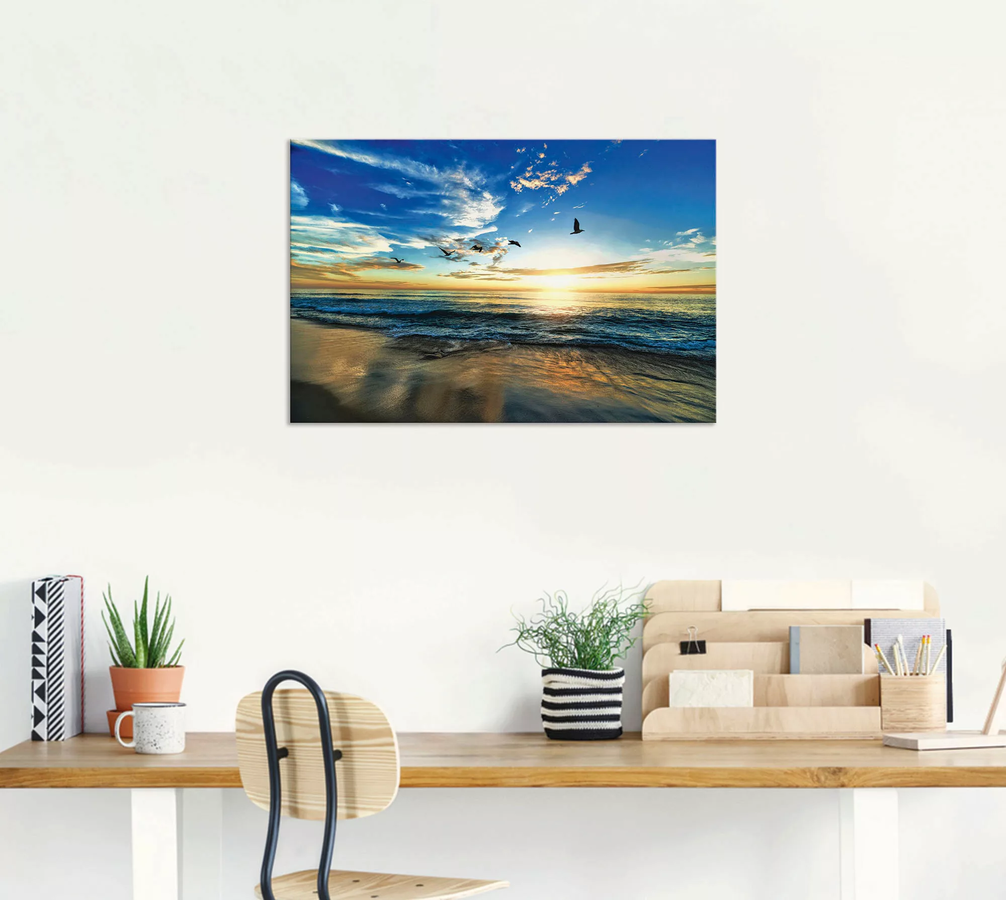 Artland Wandbild »Strand Möwen Meer Sonnenuntergang«, Sonnenaufgang & -unte günstig online kaufen