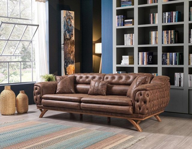 JVmoebel 3-Sitzer Sofa 3 Sitzer Chesterfield Stoff Polster Sofas Kunstleder günstig online kaufen