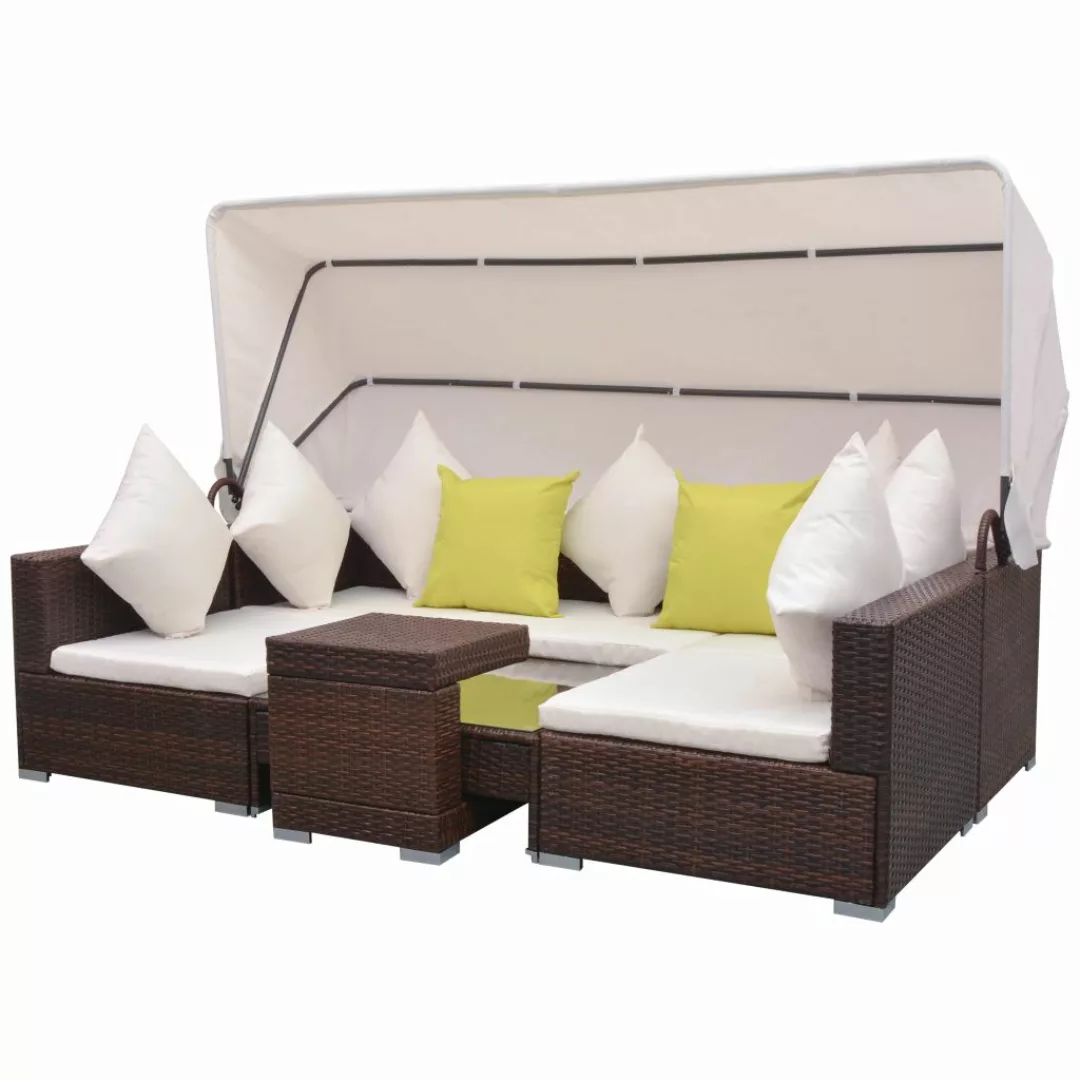 7-tlg. Garten-lounge-set Mit Sonnendach Poly Rattan Braun günstig online kaufen