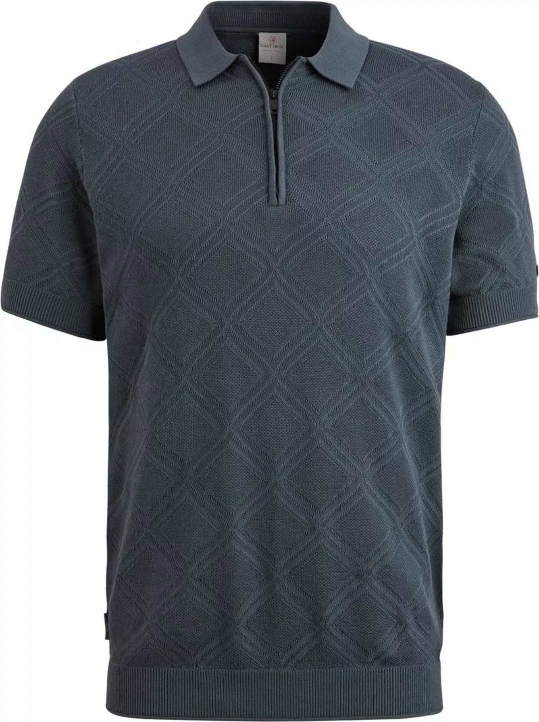 Cast Iron Knitted Half Zip Poloshirt Struktur Blau - Größe XL günstig online kaufen