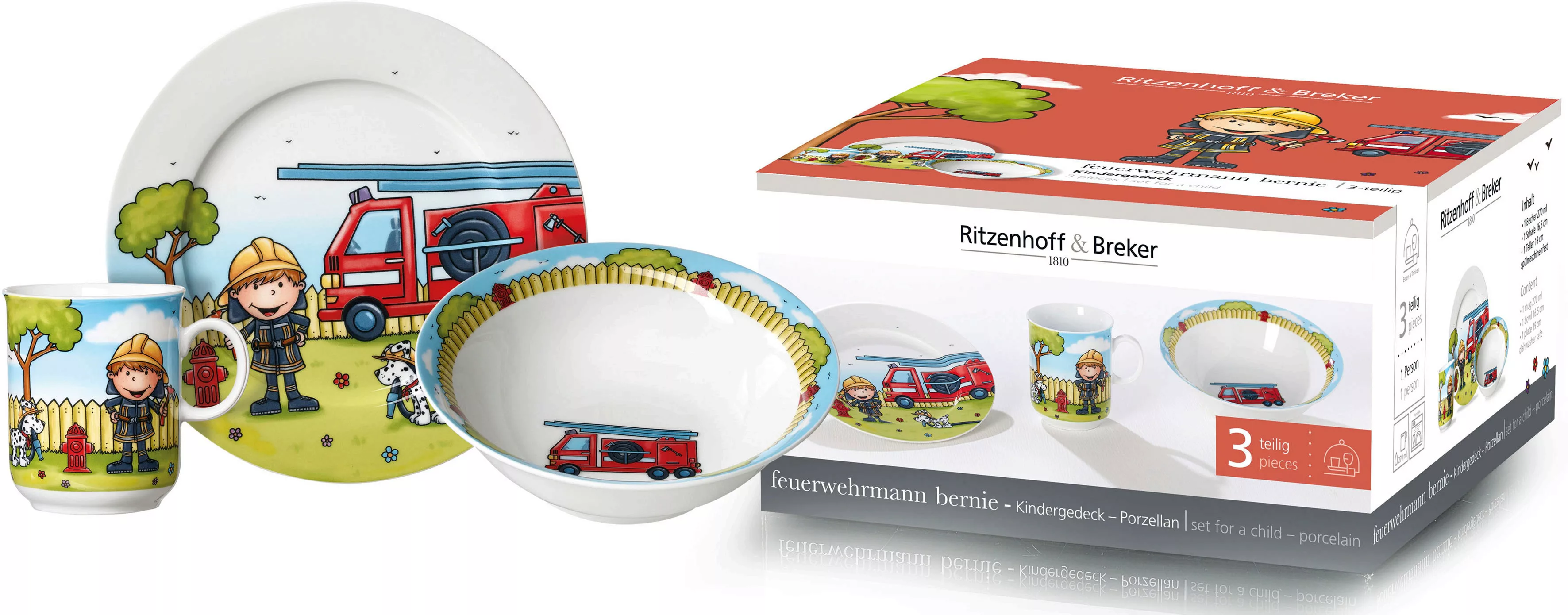 Ritzenhoff & Breker Kindergeschirr-Set »Feuerwehrmann Bernie«, (Set, 3 tlg. günstig online kaufen