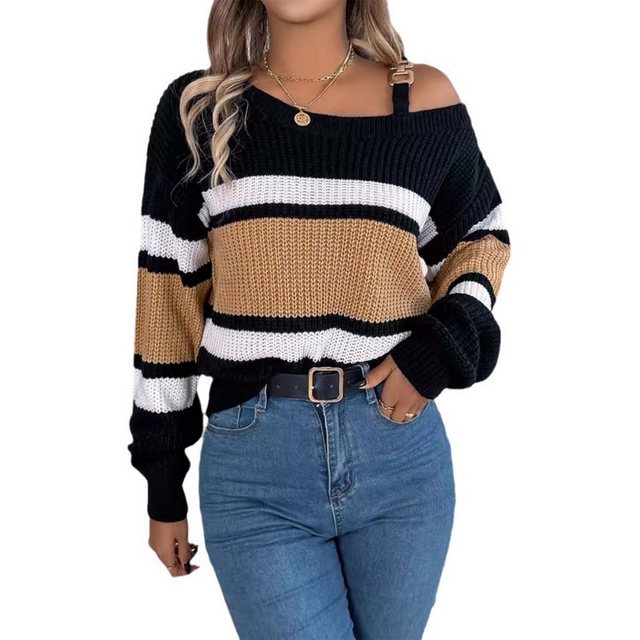 Zoclack Streifenpullover Damen Schulterfreies Pullover Streifendesign mit M günstig online kaufen