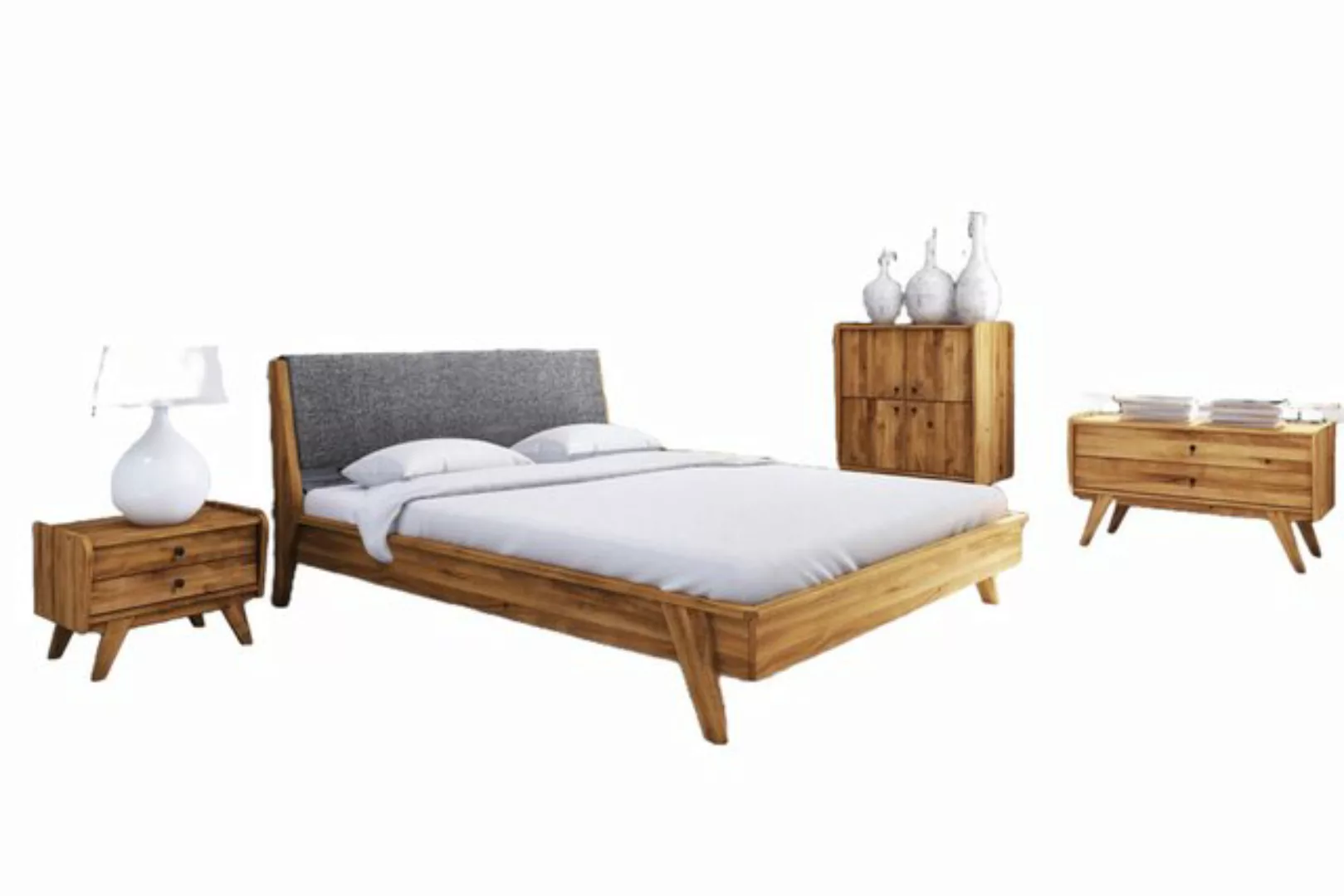 Natur24 Einzelbett Bett Jetro 1 Sonderlänge 90x220 Wildeiche Polsterkopftei günstig online kaufen