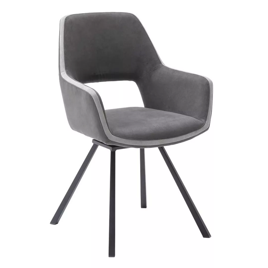 Moderne Esszimmerstühle in Dunkelgrau Microfaser Armlehnen (2er Set) günstig online kaufen