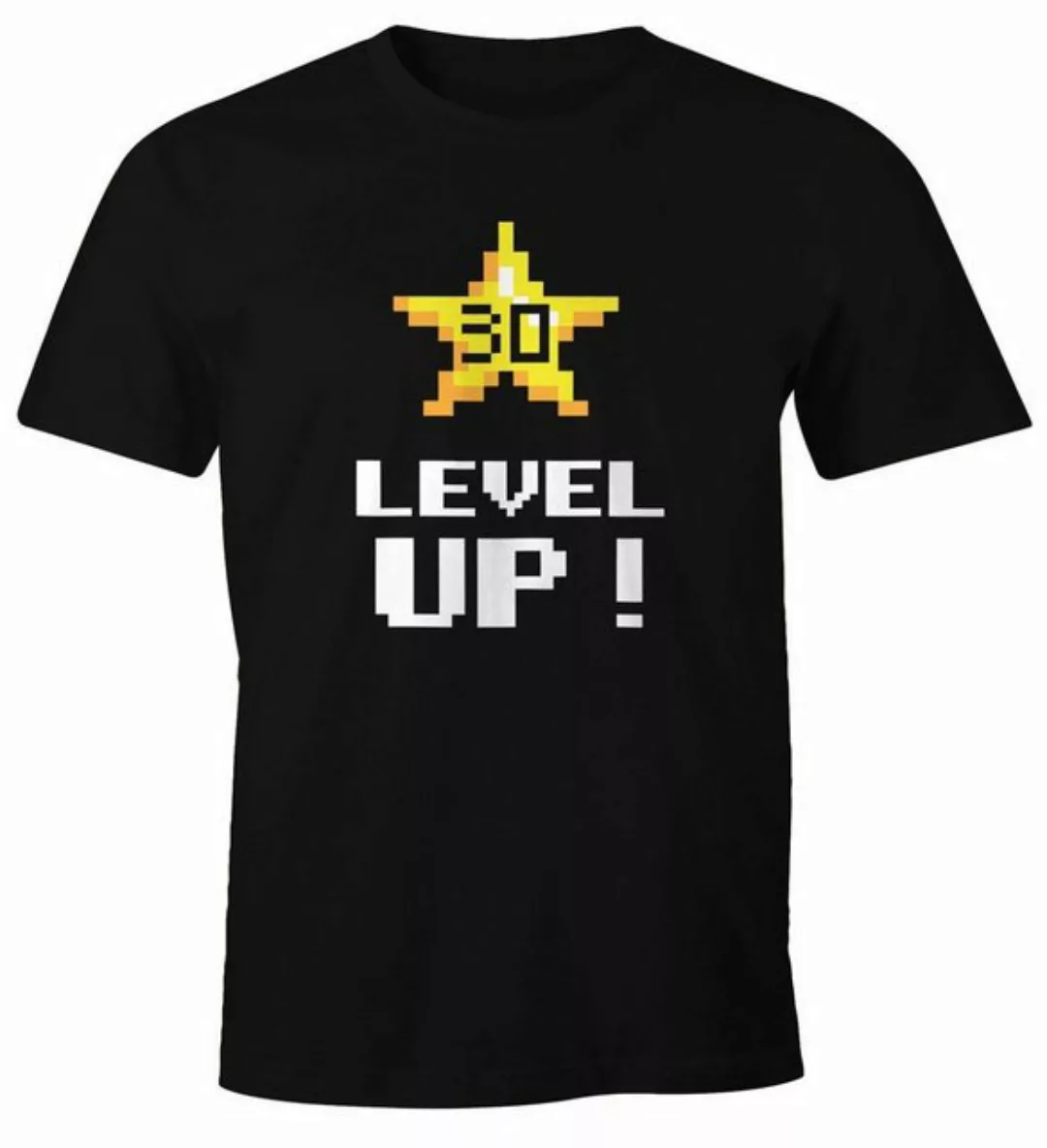 MoonWorks Print-Shirt Herren T-Shirt Geburtstag Level Up Pixel-Stern Retro günstig online kaufen