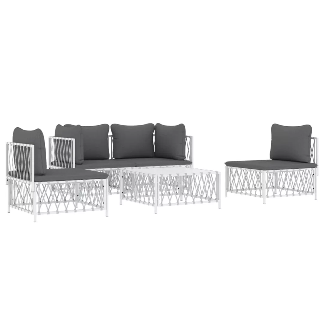 Vidaxl 5-tlg. Garten-lounge-set Mit Kissen Weiß Stahl günstig online kaufen