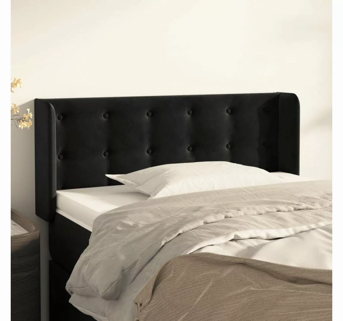 vidaXL Bett, Kopfteil mit Ohren Schwarz 93x16x78/88 cm Samt günstig online kaufen