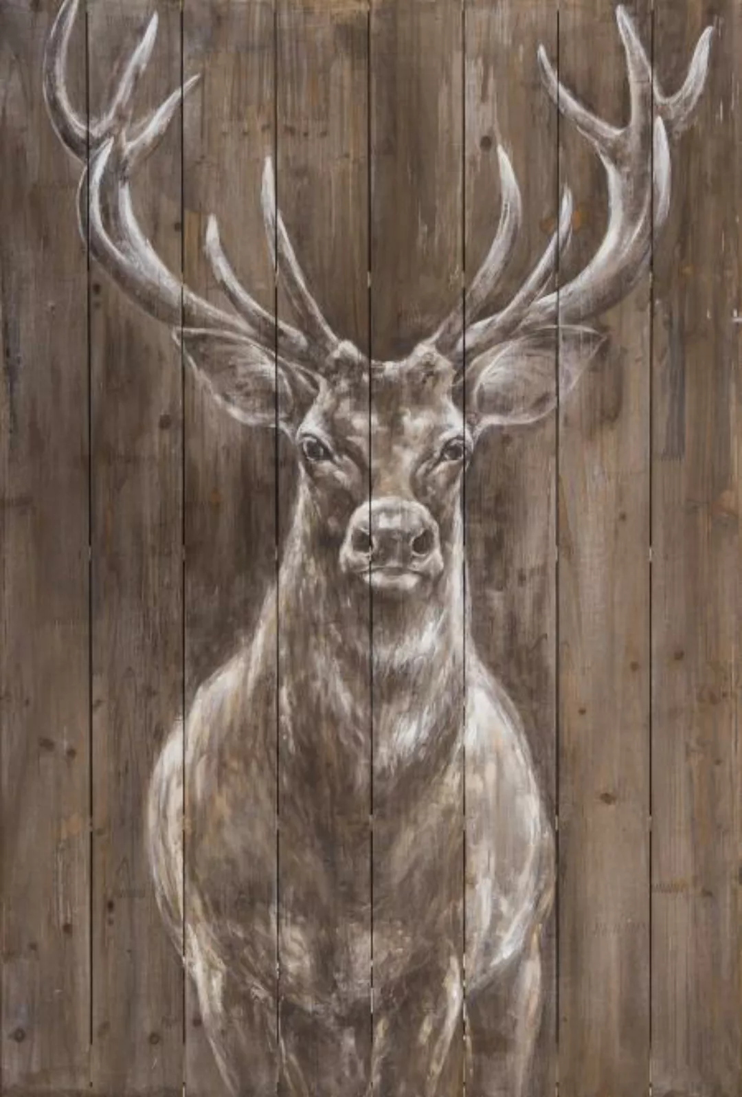 80x120 cm Wandbild auf Holz HIRSCH Acrylfarben Braun günstig online kaufen