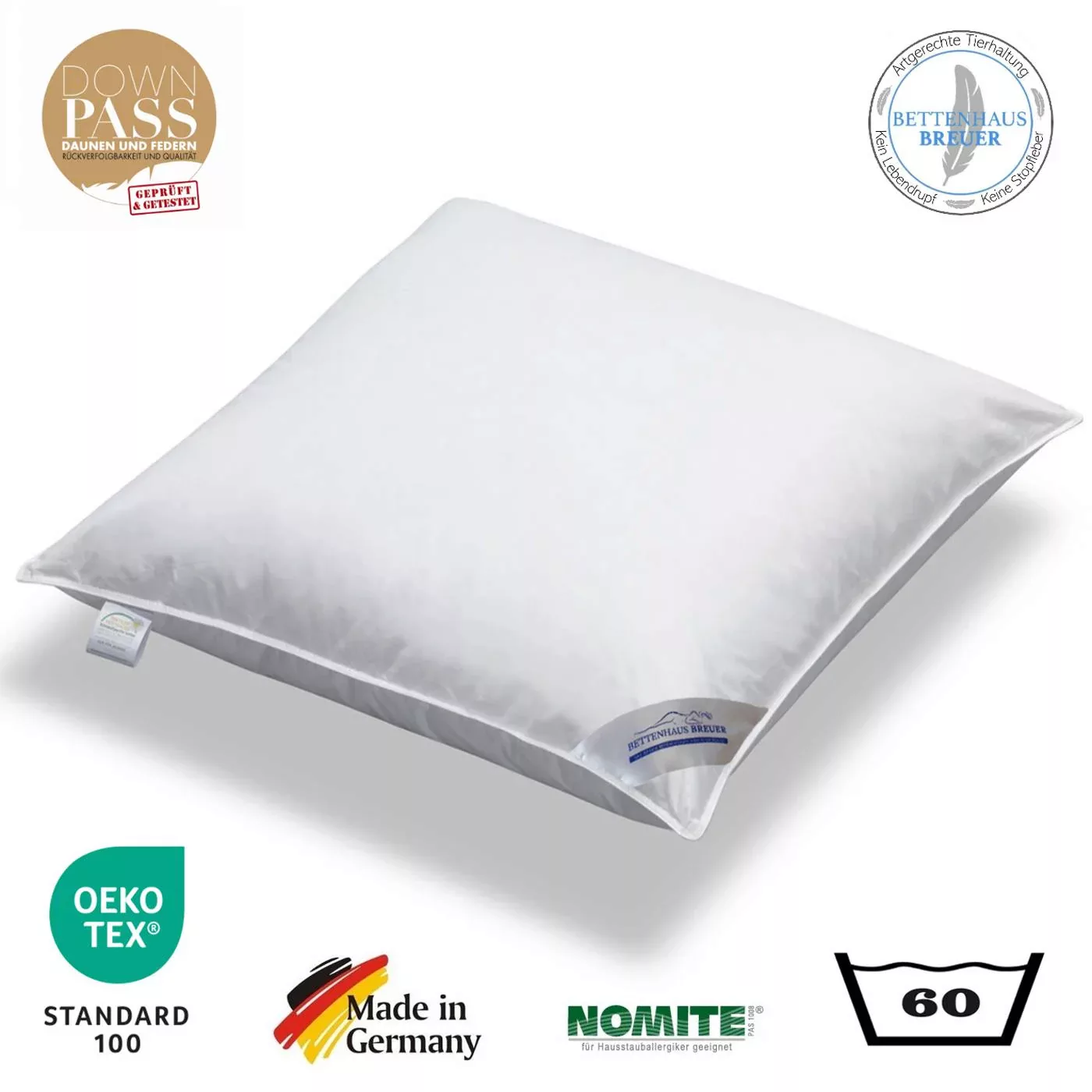 3 Kammer Kopfkissen Luxus Kissen dick 1060g neue Daunen Klasse1 80x80 günstig online kaufen