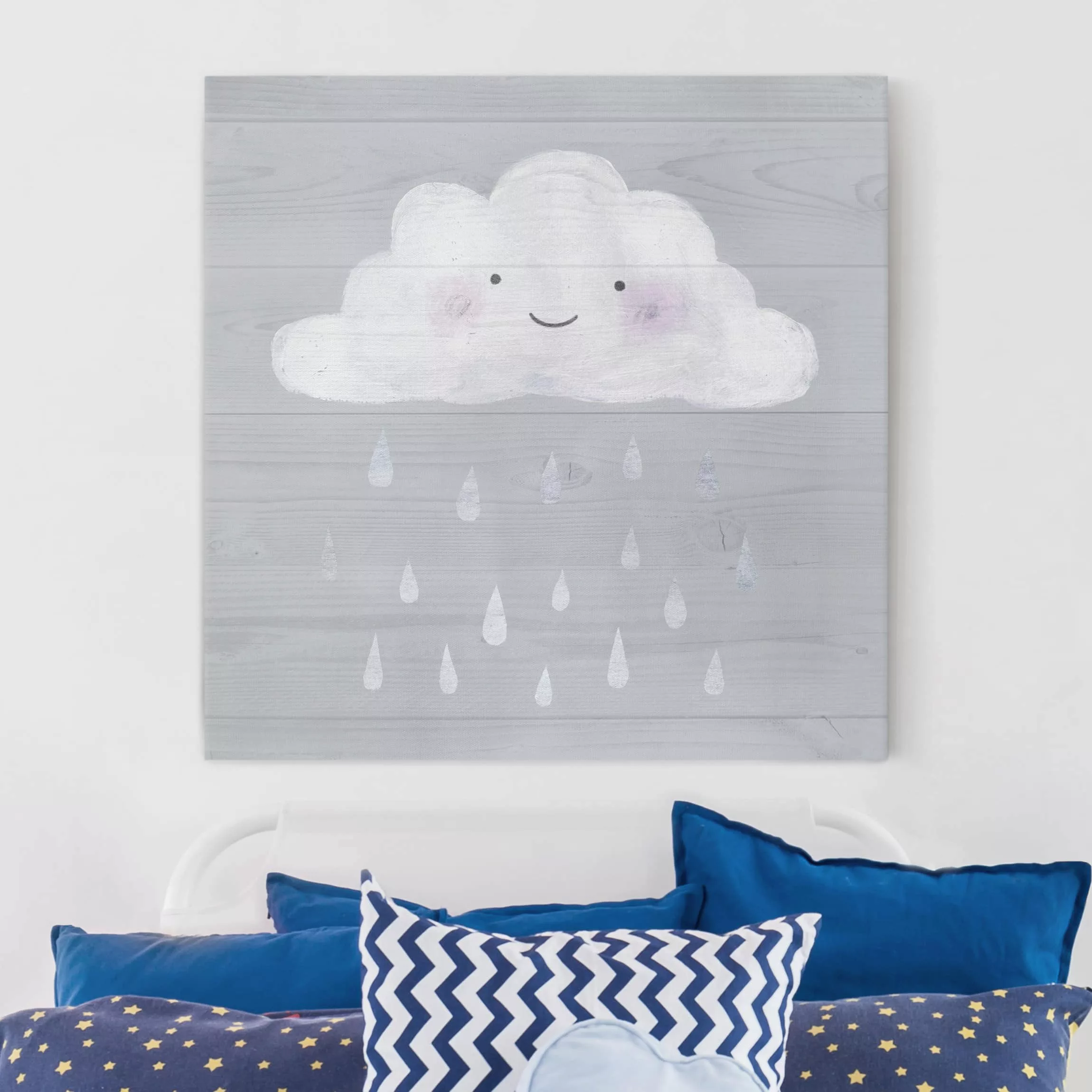 Leinwandbild Kinderzimmer - Quadrat Wolke mit silbernen Regentropfen günstig online kaufen