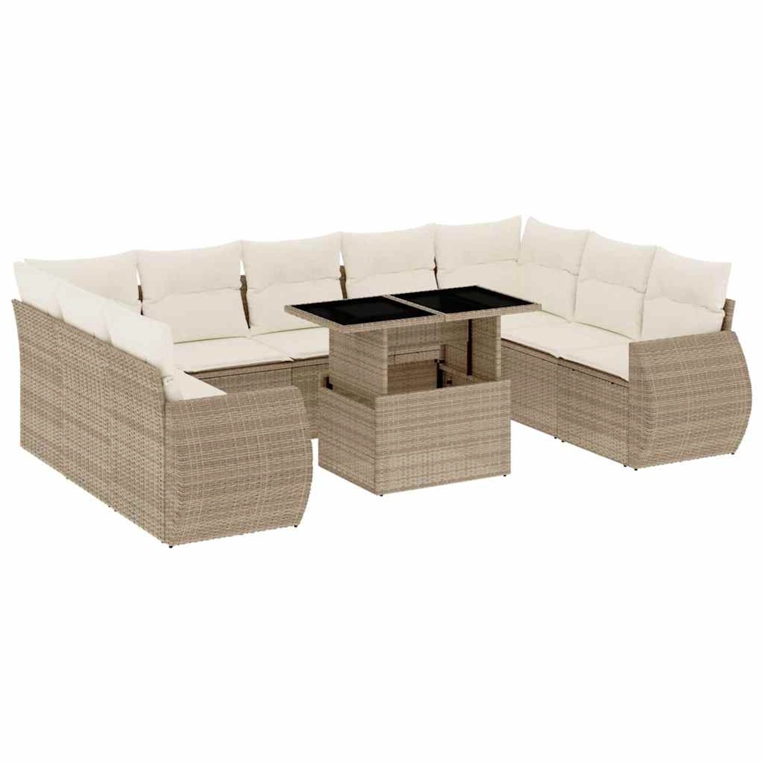 vidaXL 10-Tlg Garten-Sofagarnitur mit Kissen Beige Poly Rattan 3268738 günstig online kaufen