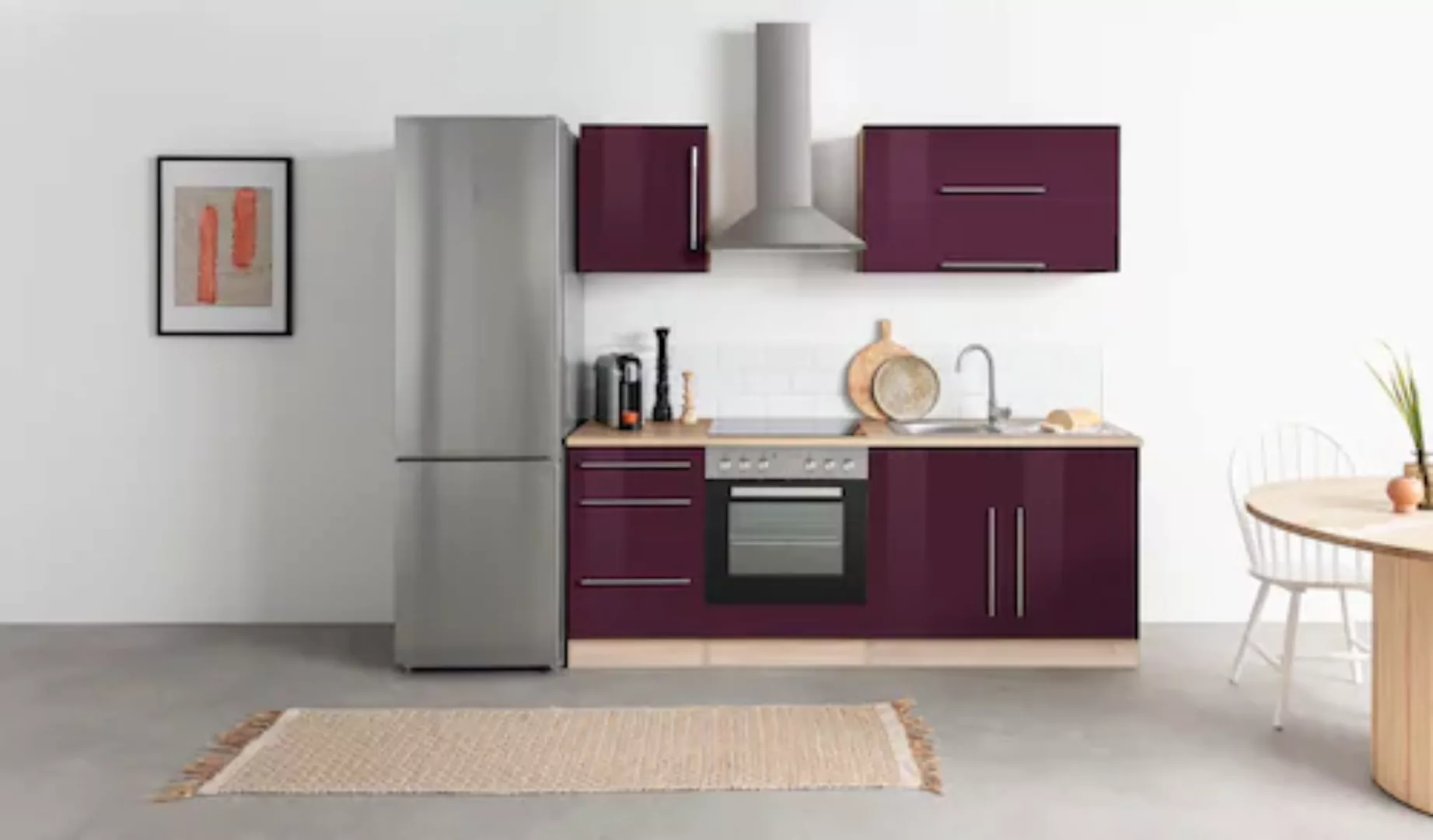 Kochstation Küchenzeile "KS-Samos", mit E-Geräten, Breite 210 cm mit Stange günstig online kaufen
