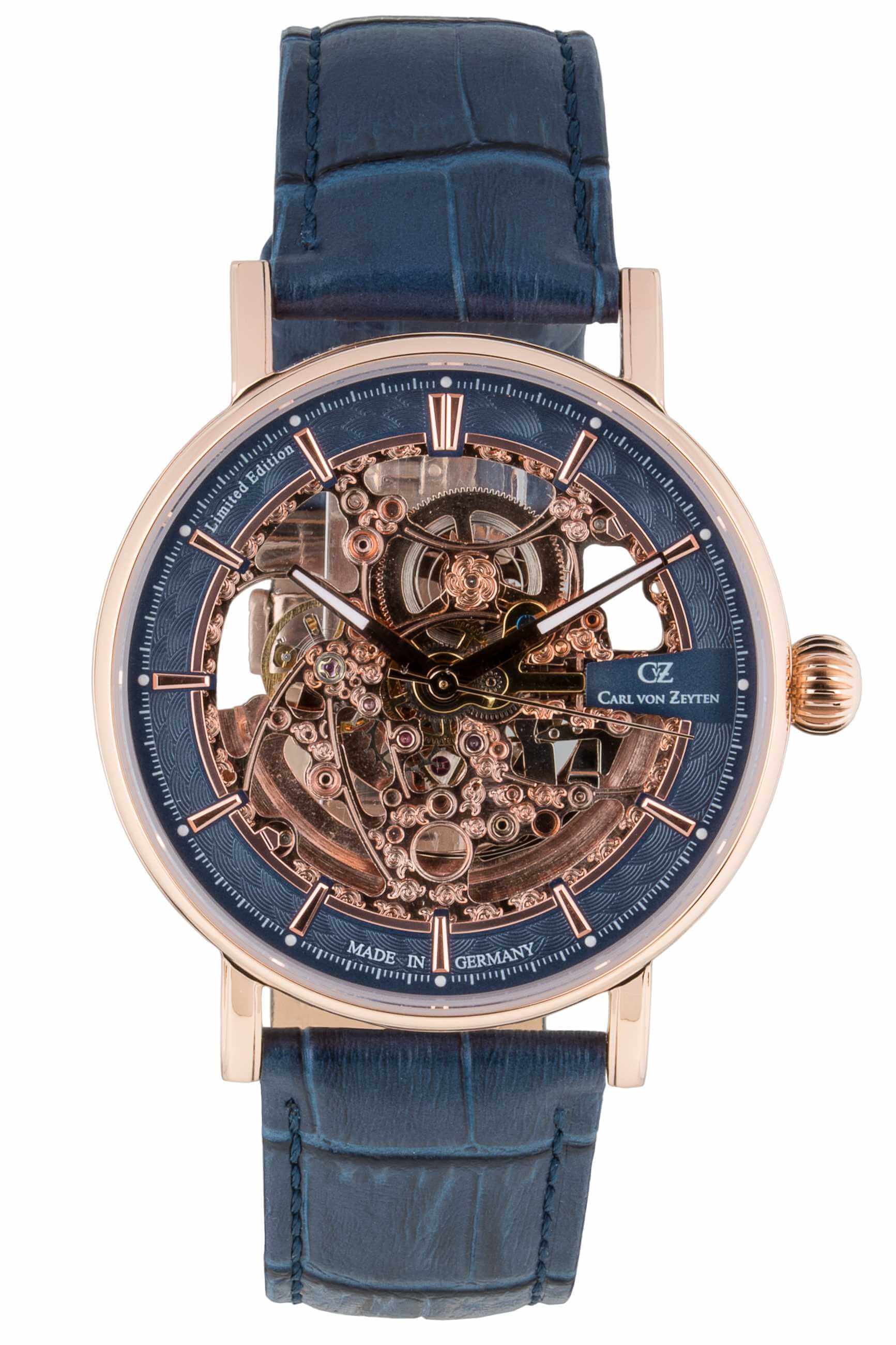 Carl von Zeyten -Weitenau Herrenuhr Blau Rosgold Skelettuhrwerk 44mm- CVZ00 günstig online kaufen