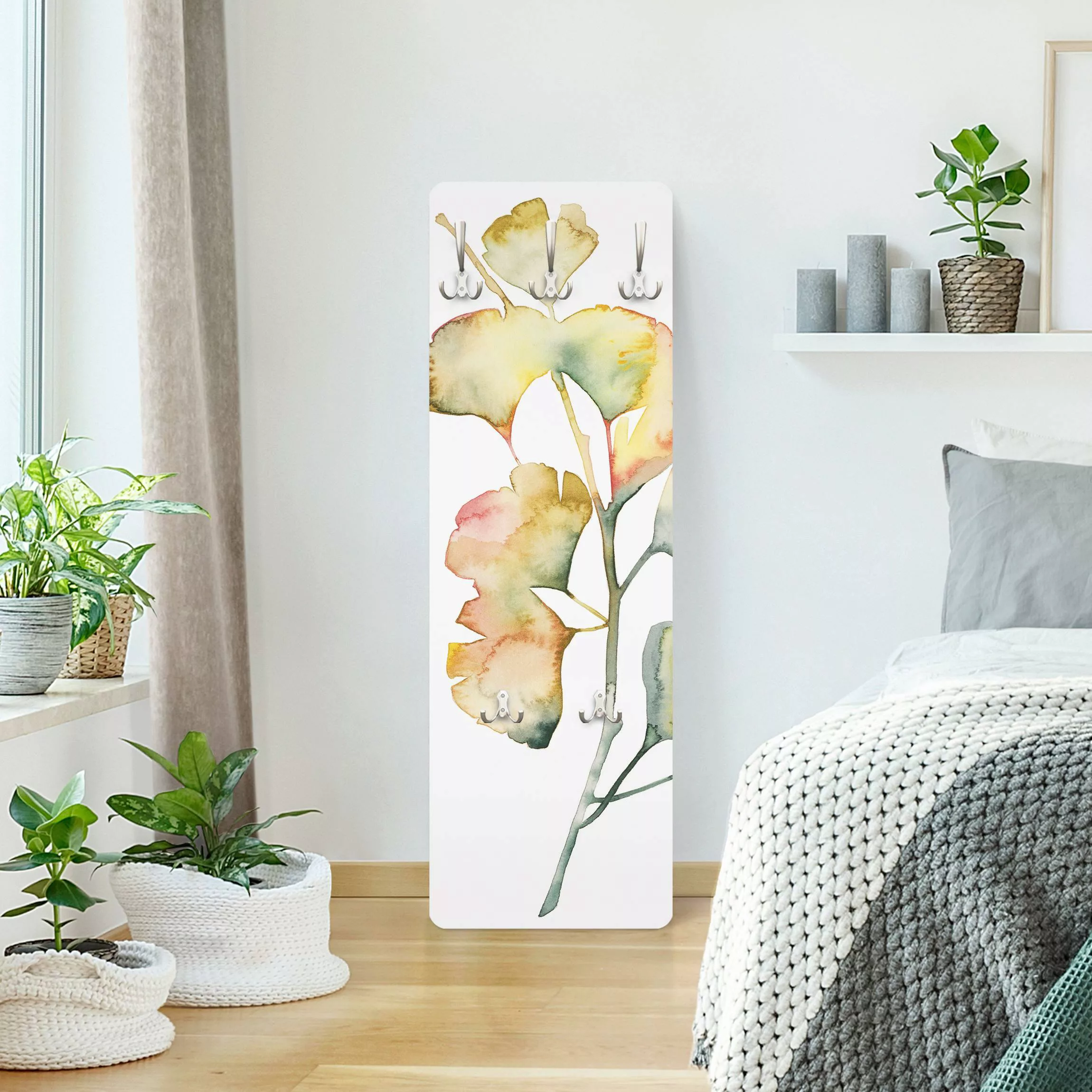 Wandgarderobe Holzpaneel Blumen Frauenhaarfarn I günstig online kaufen