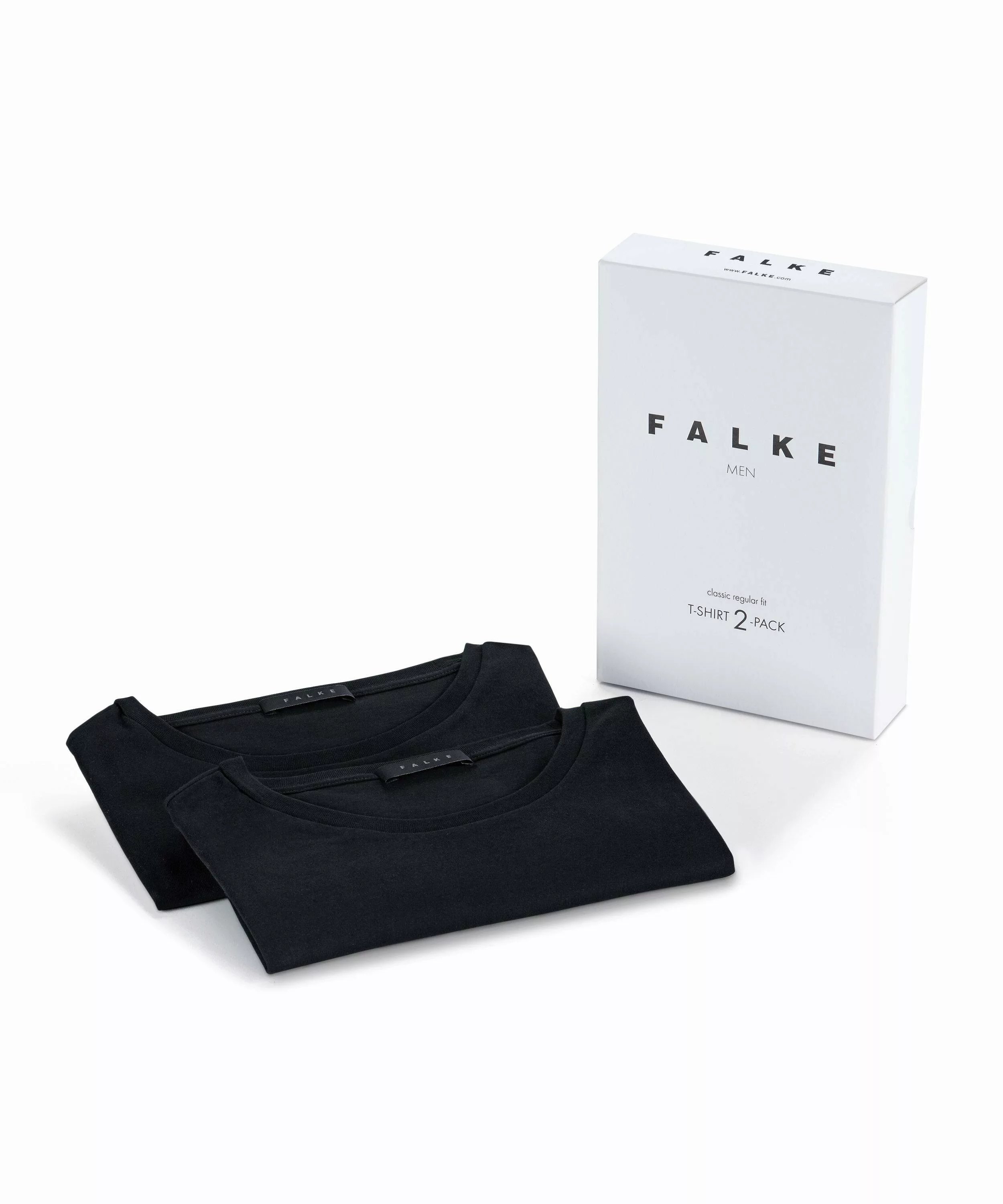 FALKE 2-Pack Herren T-Shirt Rundhals, L, Schwarz, Uni, Baumwolle, 1169101-3 günstig online kaufen