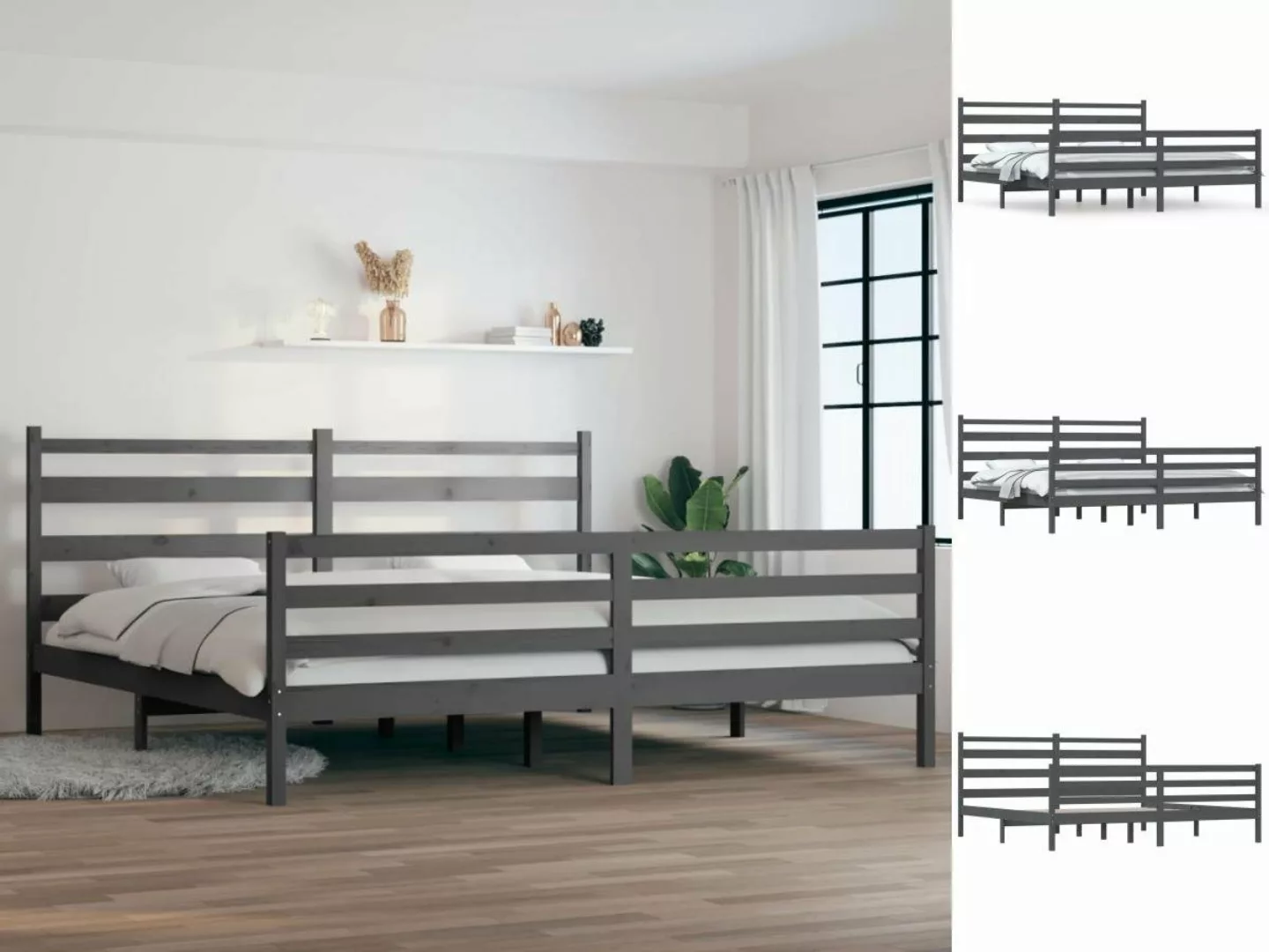 vidaXL Bettgestell Massivholzbett Kiefer 200x200 cm Grau Bett Bettgestell D günstig online kaufen