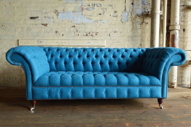 JVmoebel Chesterfield-Sofa Blau Chesterfield Textil Couch Klassische Sofa S günstig online kaufen