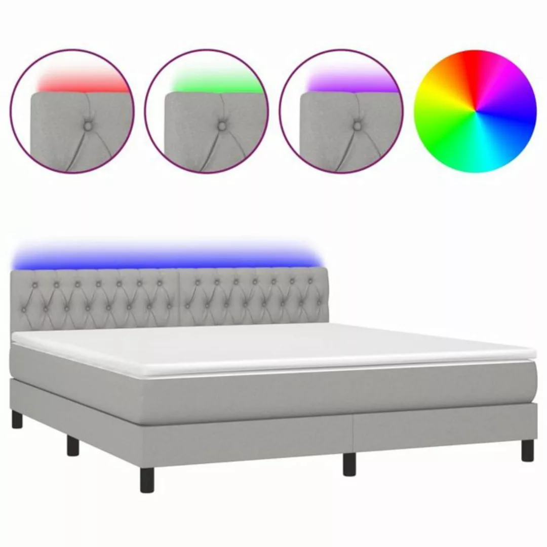 vidaXL Bettgestell Boxspringbett mit Matratze LED Hellgrau 160x200 cm Stoff günstig online kaufen