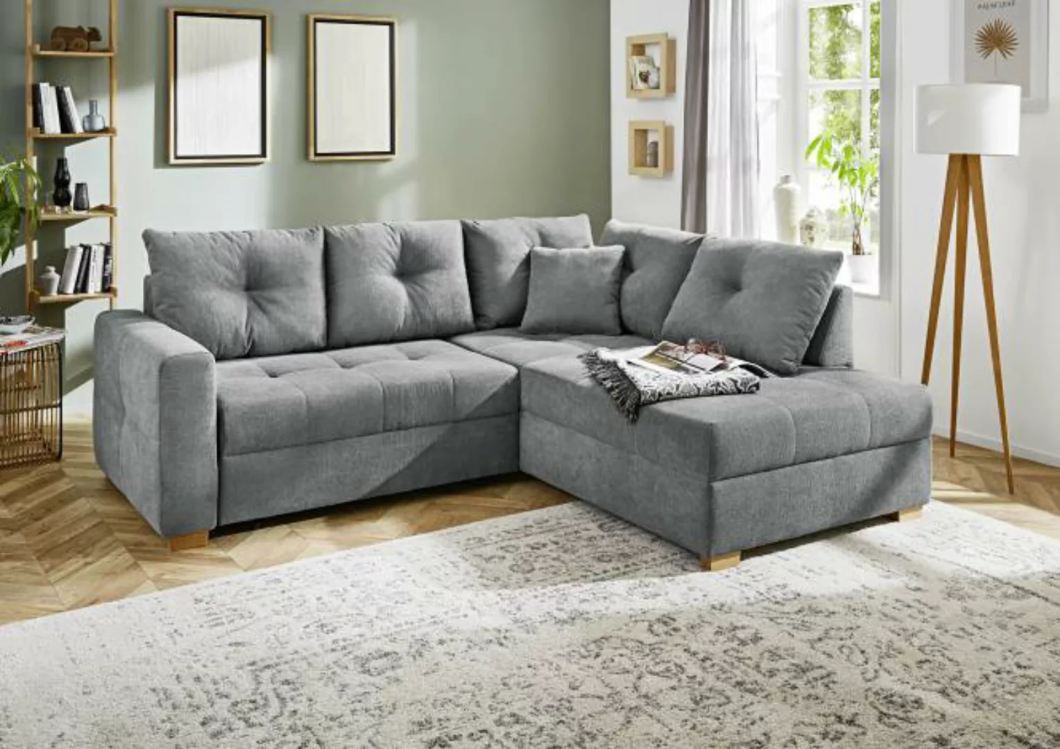 Ecksofa mit Schlaffunktion und Bettkasten Dunkelgrau 228 x 199 cm beidseiti günstig online kaufen