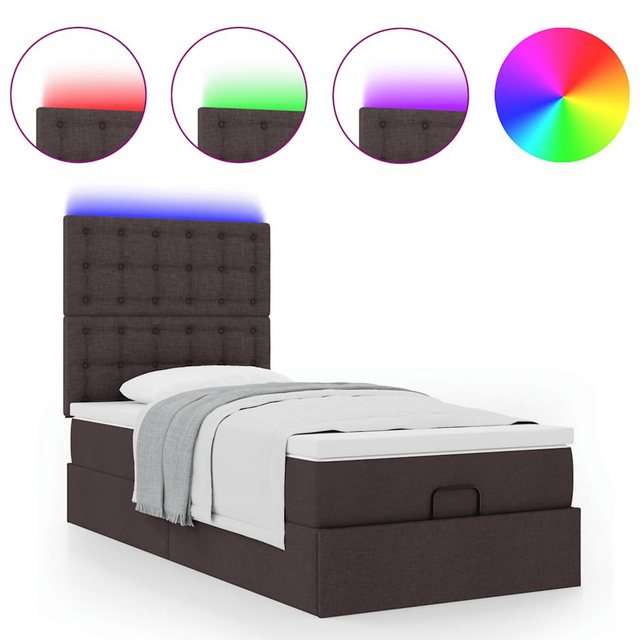 vidaXL Bett, Ottoman-Bett mit Matratze & LEDs Dunkelbraun 100x200 cm Stoff günstig online kaufen