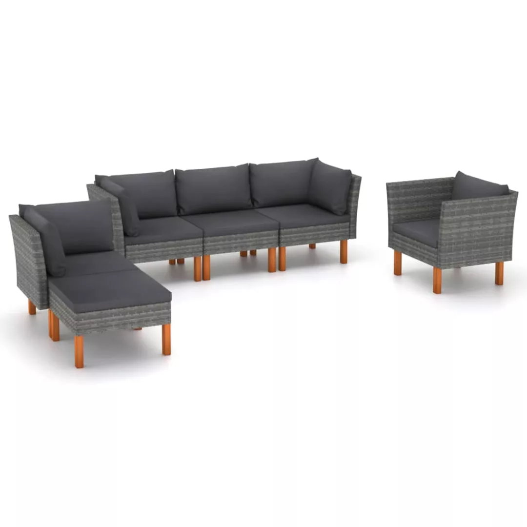 6-tlg. Garten-lounge-set Poly Rattan Und Eukalyptusholz Grau günstig online kaufen