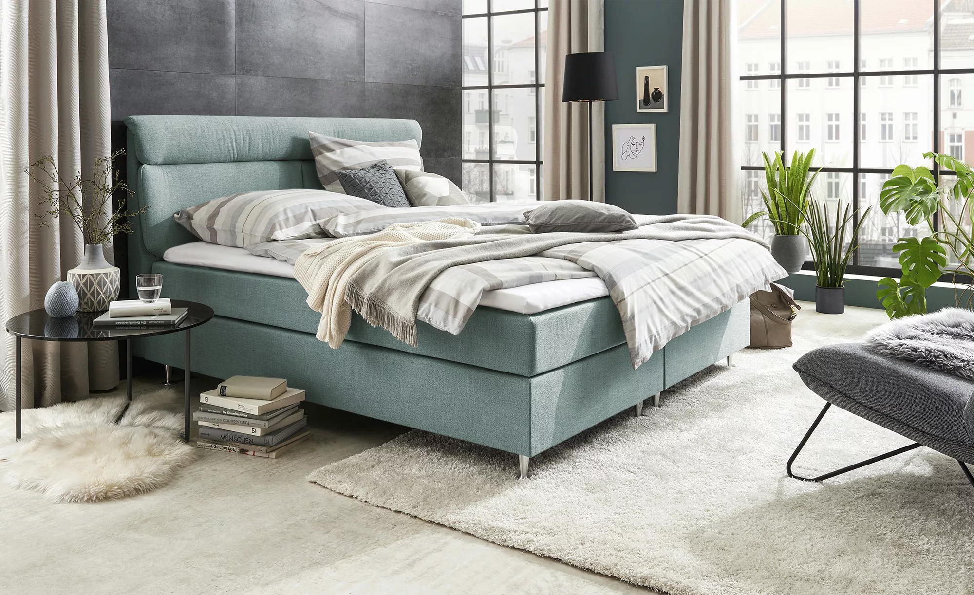 Boxspringbett  Fero ¦ türkis/petrol ¦ Maße (cm): B: 211 H: 105,5 Betten > B günstig online kaufen