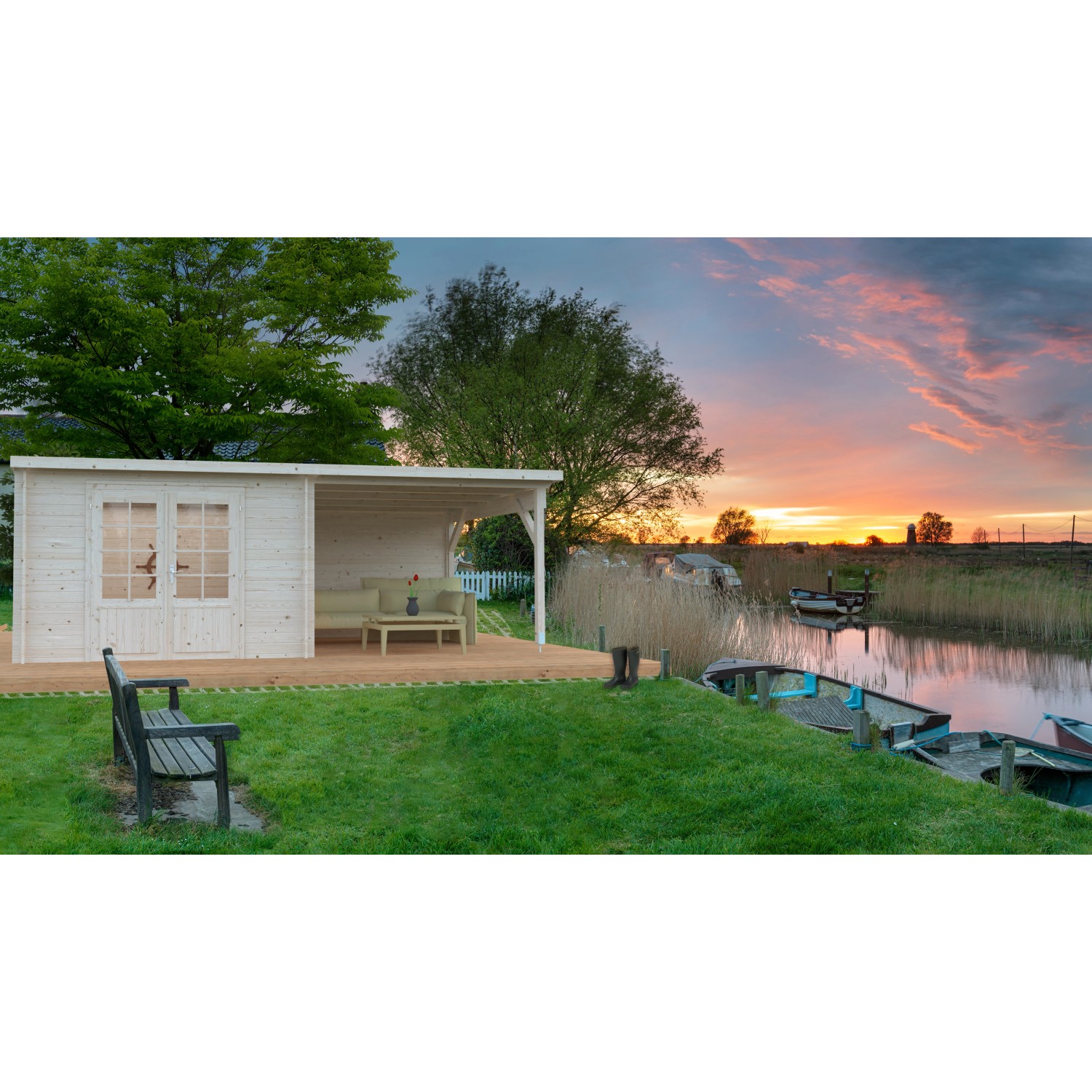 Palmako Gartenhaus Ella 590 x 300 cm Seitendach 8,2 m² Dunkelgrau-Weiß FSC® günstig online kaufen