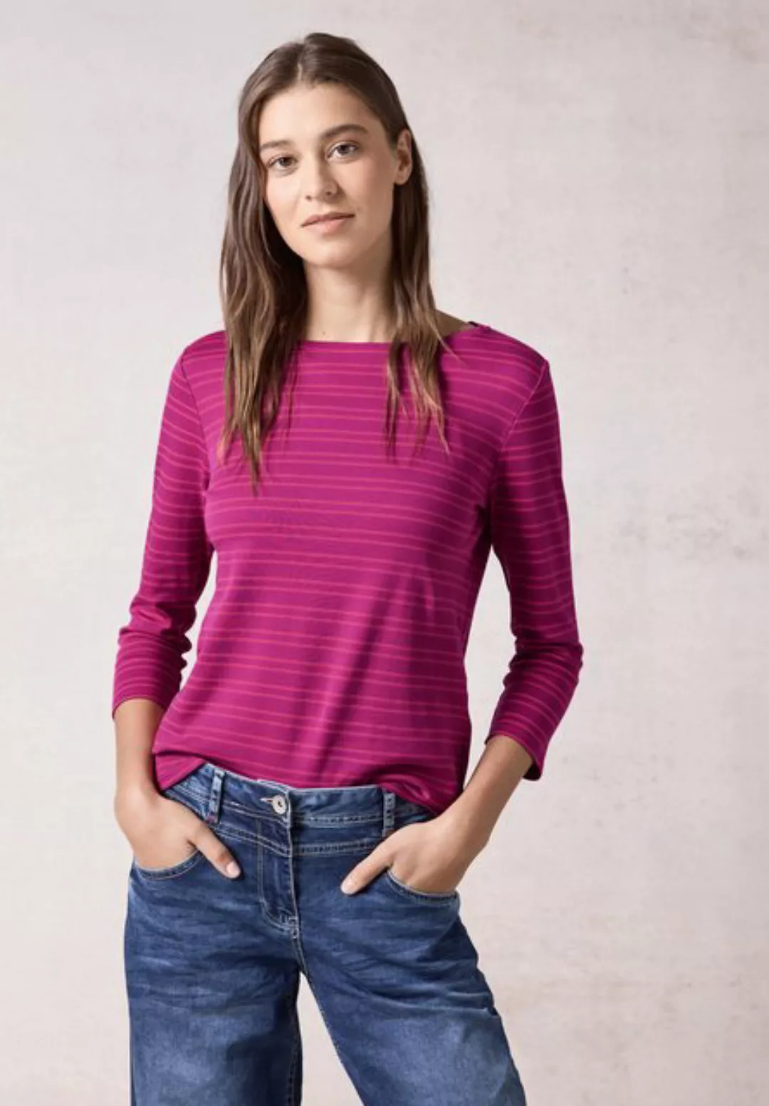 Cecil 3/4-Arm-Shirt Cecil Gestreiftes Shirt in Jewel Pink (1-tlg) Nicht Vor günstig online kaufen