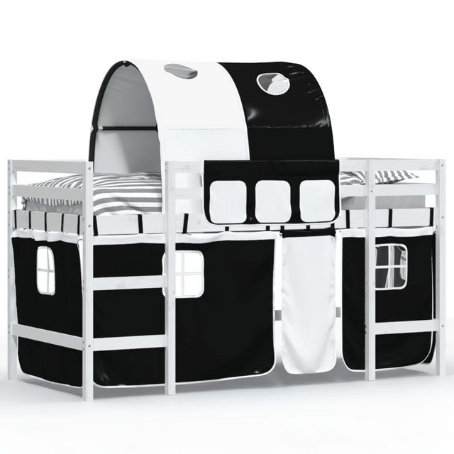 vidaXL Kinderbett Kinderhochbett mit Tunnel Weiß Schwarz 90x190 cm Kiefernh günstig online kaufen