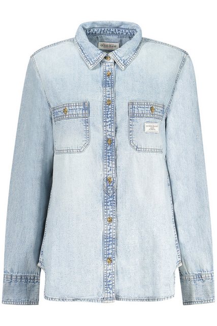 GUESS JEANS Blusenshirt Damen Jeans Bluse Blau - Used-Effekt, Klassischer günstig online kaufen