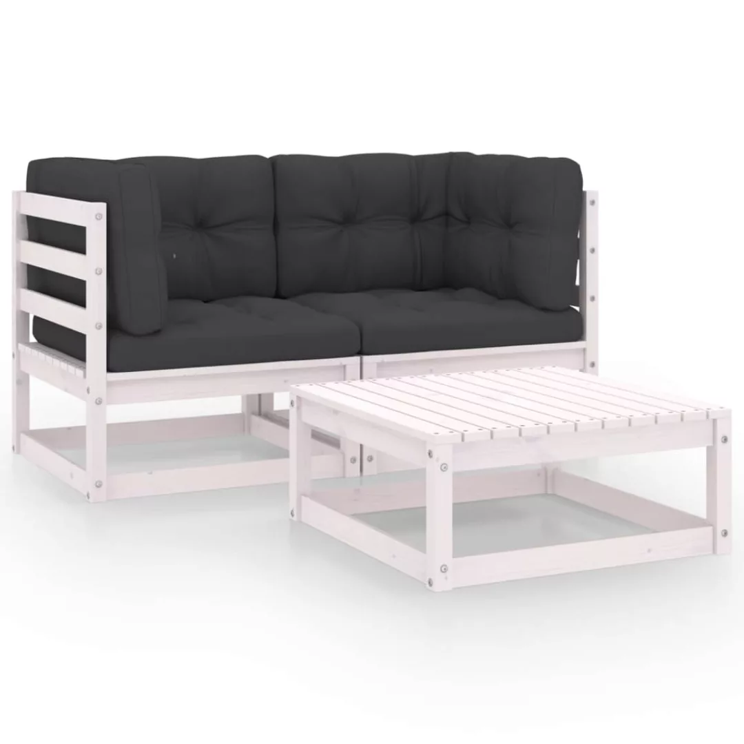 3-tlg. Garten-lounge-set Mit Kissen Kiefer Massivholz günstig online kaufen