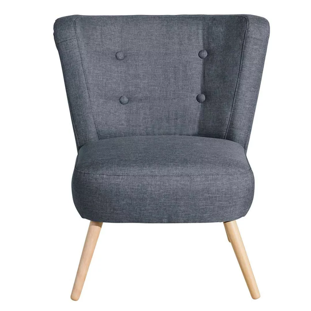 Jeansblauer Sessel im Retrostil Vierfußgestell aus Buche günstig online kaufen