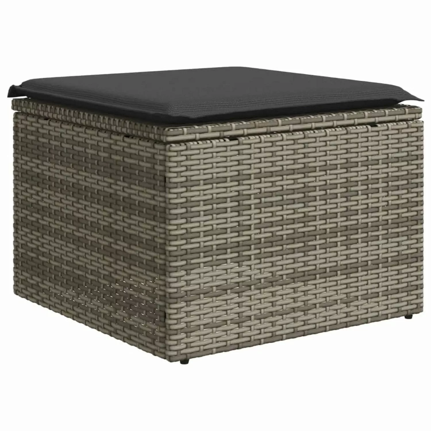 vidaXL Gartenhocker mit Kissen Grau 55x55x37 cm Poly Rattan günstig online kaufen