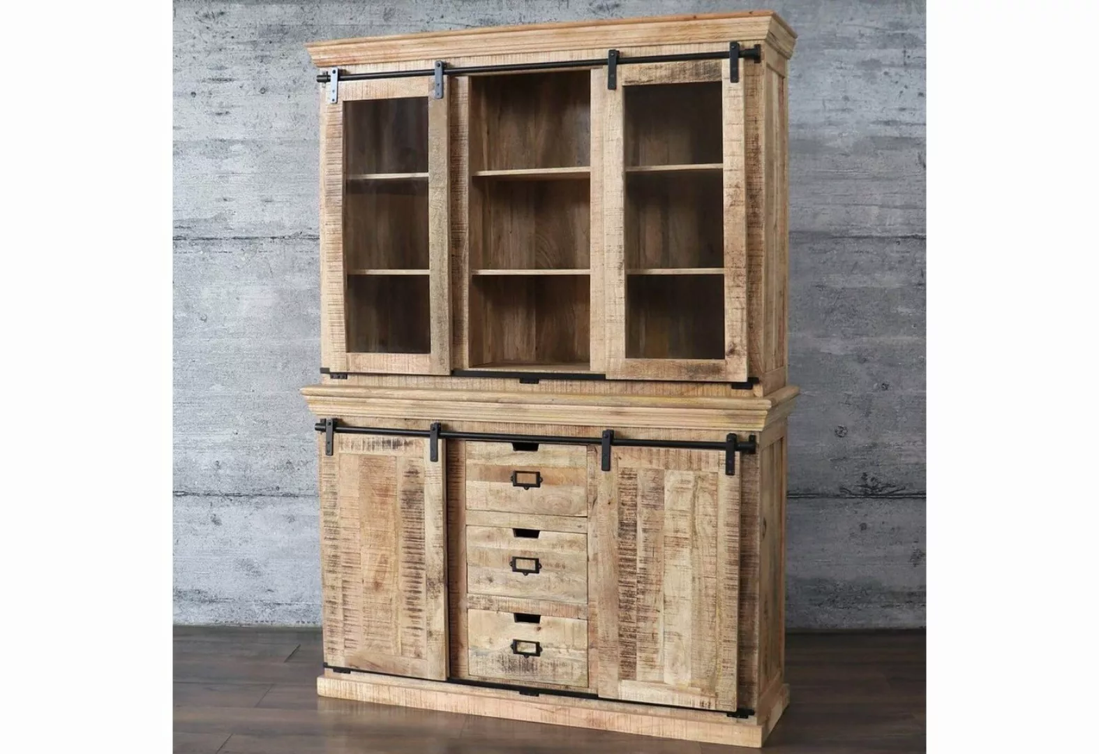 baario Buffet Schrank VODICE 150cm massiv Mangoholz Vitrine Landhaus Design günstig online kaufen