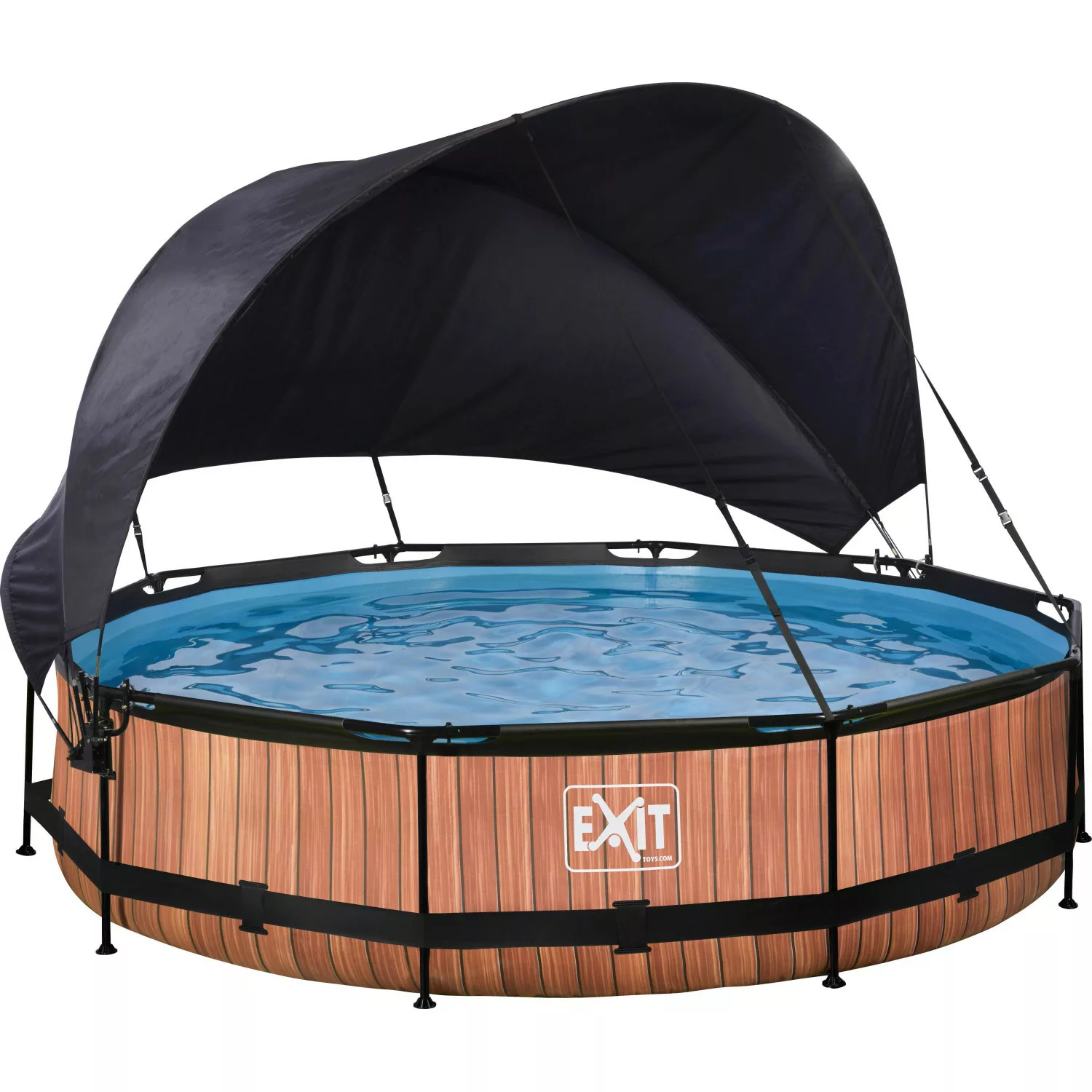 EXIT Wood Pool Braun ø 360 x 76 cm m. Filterpumpe u. Sonnensegel günstig online kaufen