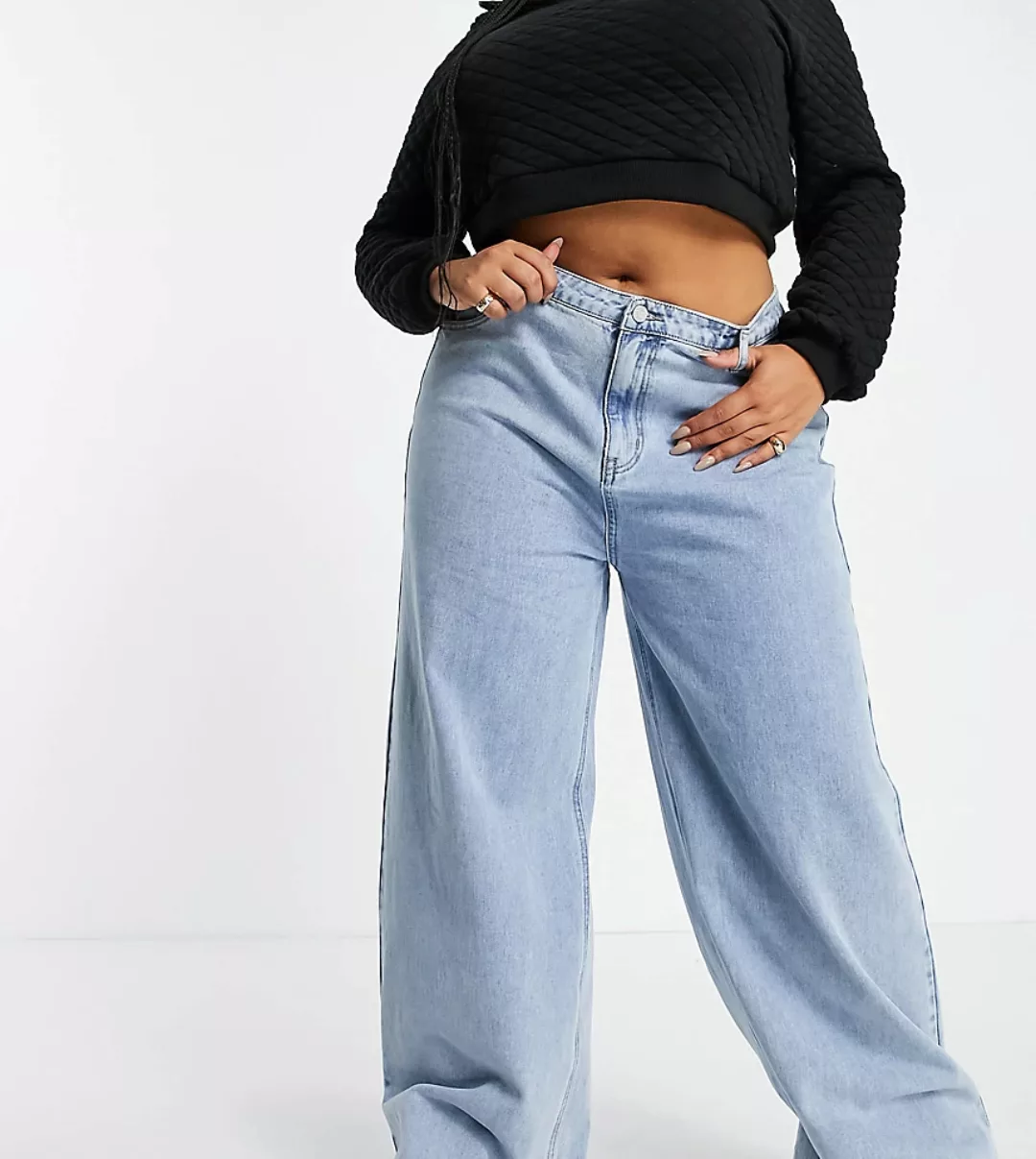 Missguided Plus – Jeans aus recyceltem Material in verblichenem Blau mit we günstig online kaufen