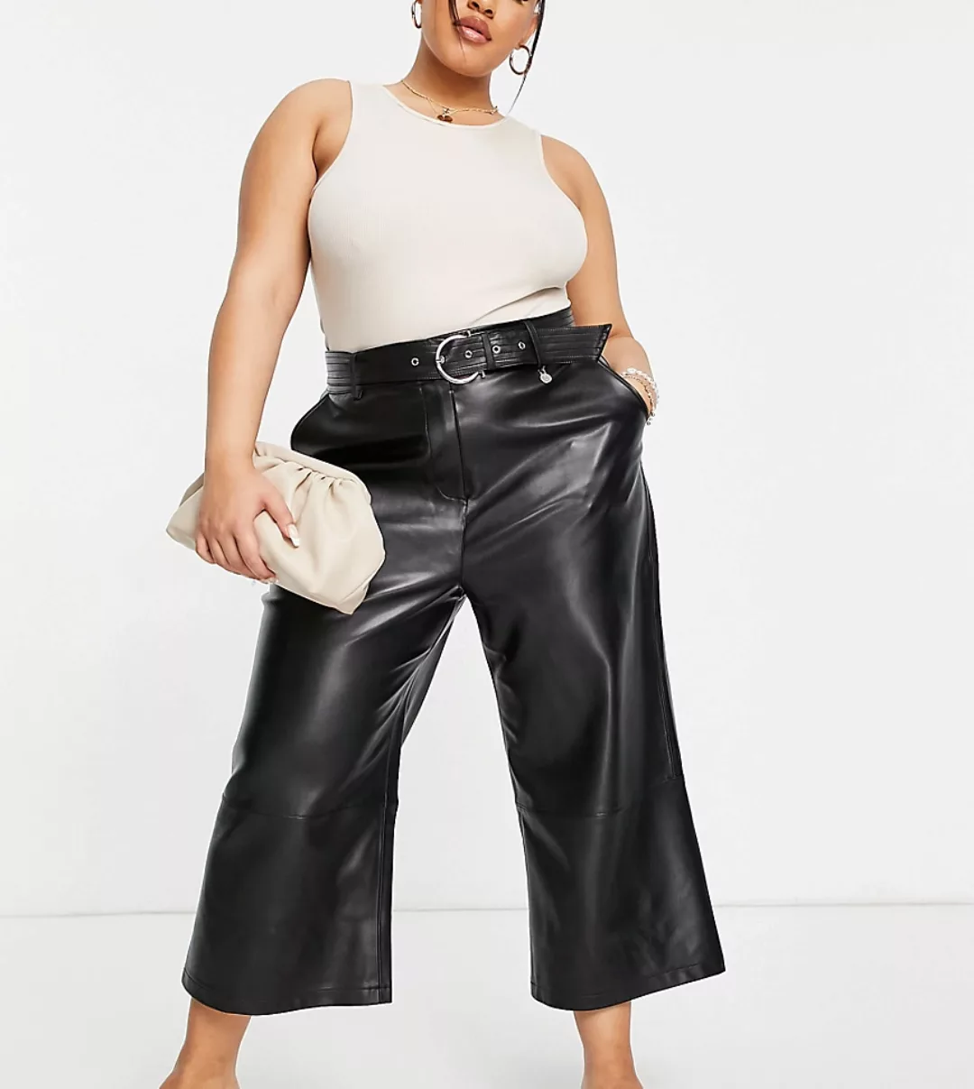 River Island Plus – Hose aus Kunstleder in Schwarz günstig online kaufen