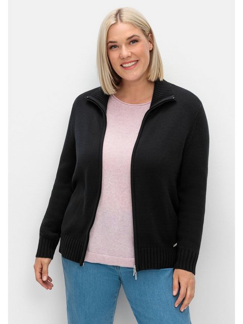 Sheego Strickjacke Große Größen mit Troyerkragen und 2-Wege-Zipper günstig online kaufen