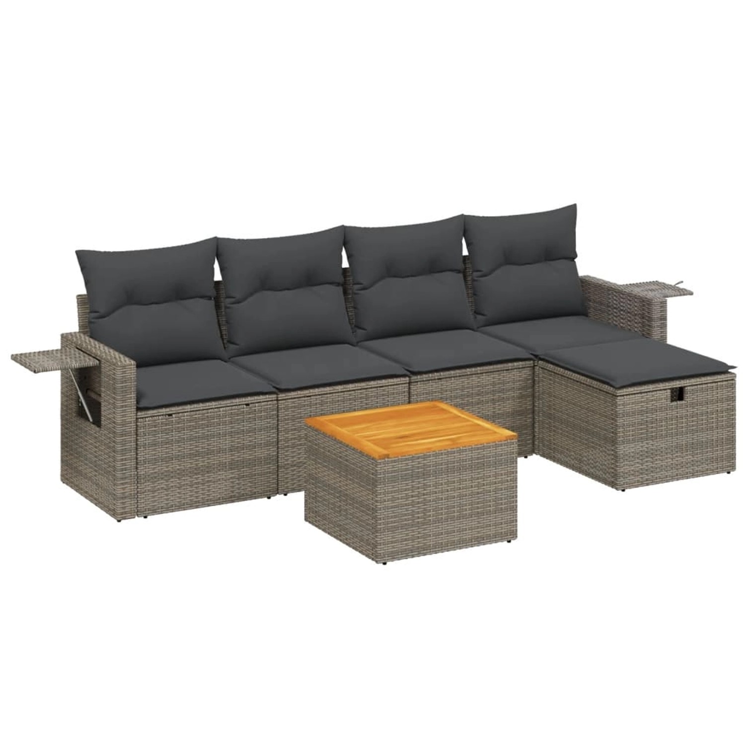 vidaXL 6-Tlg Garten-Sofagarnitur mit Kissen Grau Poly Rattan 3264945 günstig online kaufen