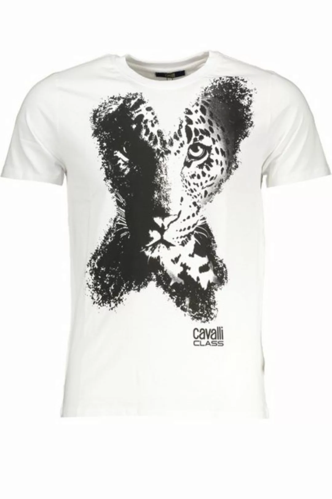 Cavalli Class T-Shirt Weißes Herren T-Shirt mit Rundhals und Logo-Druck günstig online kaufen