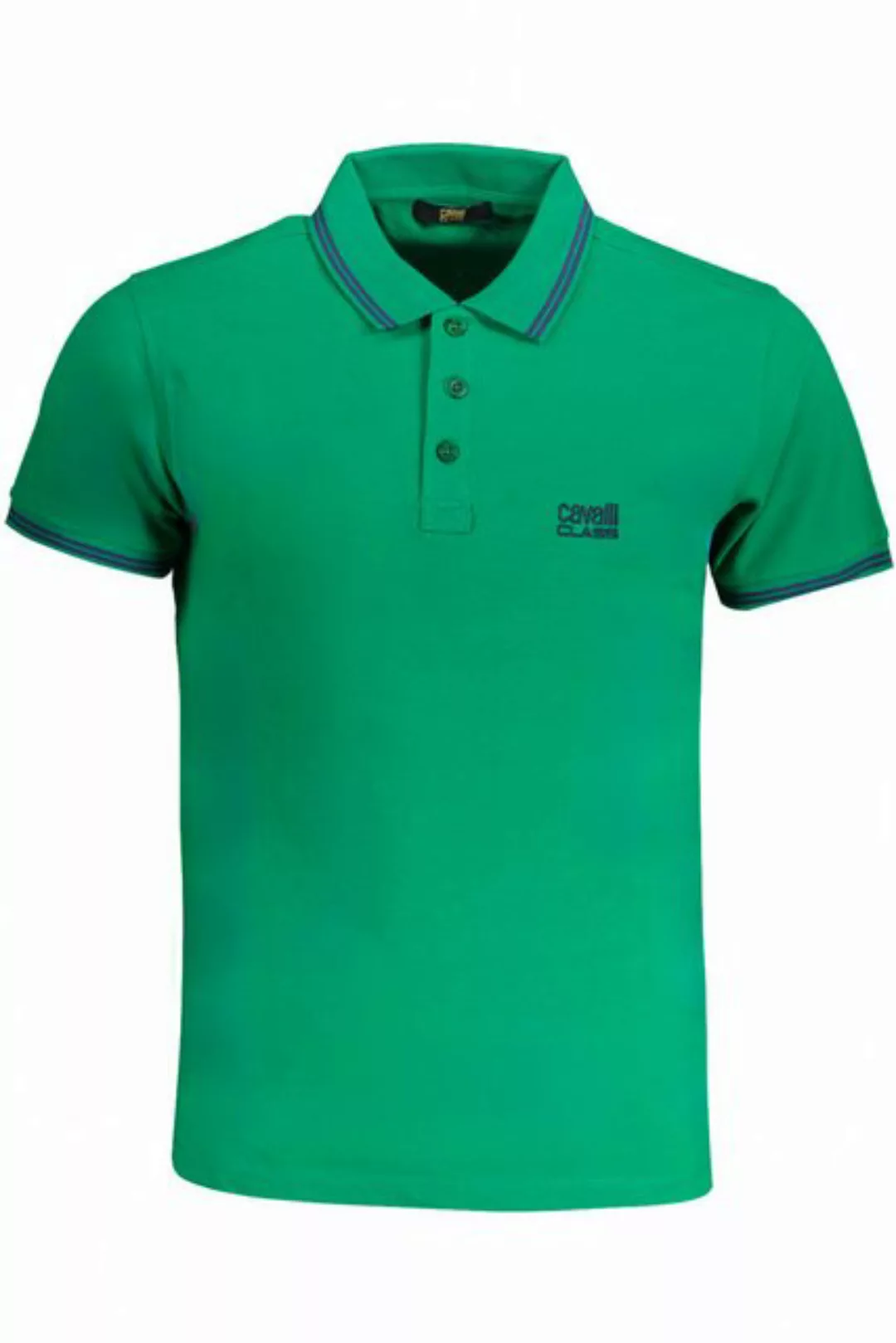 Cavalli Class Poloshirt Herren Kurzarm-Poloshirt Grün mit Kontrastdetails günstig online kaufen