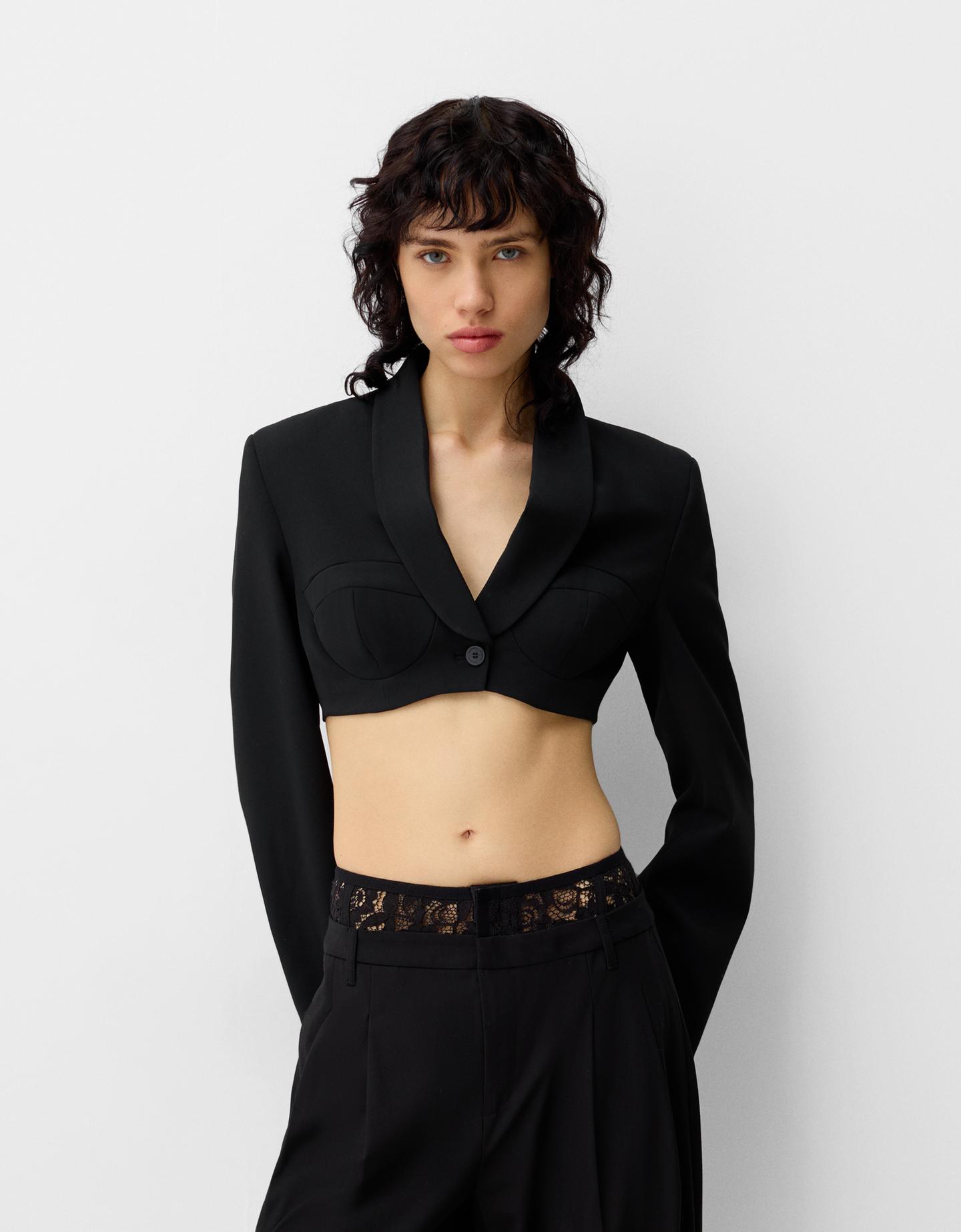 Bershka Cropped-Blazer Damen Xs Schwarz günstig online kaufen